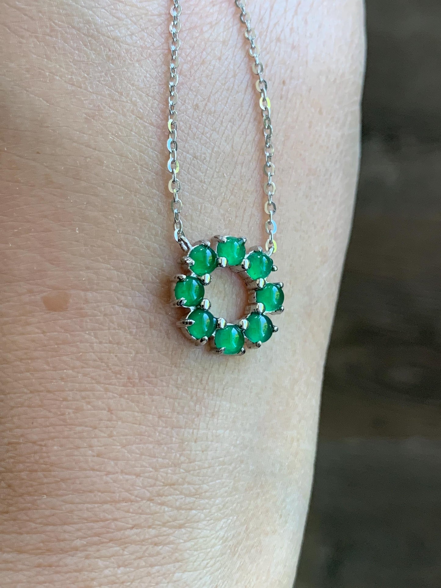Certified Natural Guatemalan Icy Translucent Vibrant Green Jadeite Wreath Circle Pendant Necklace Sterling Silver 16”-18” 天然高冰危绿银镶吊坠 6893