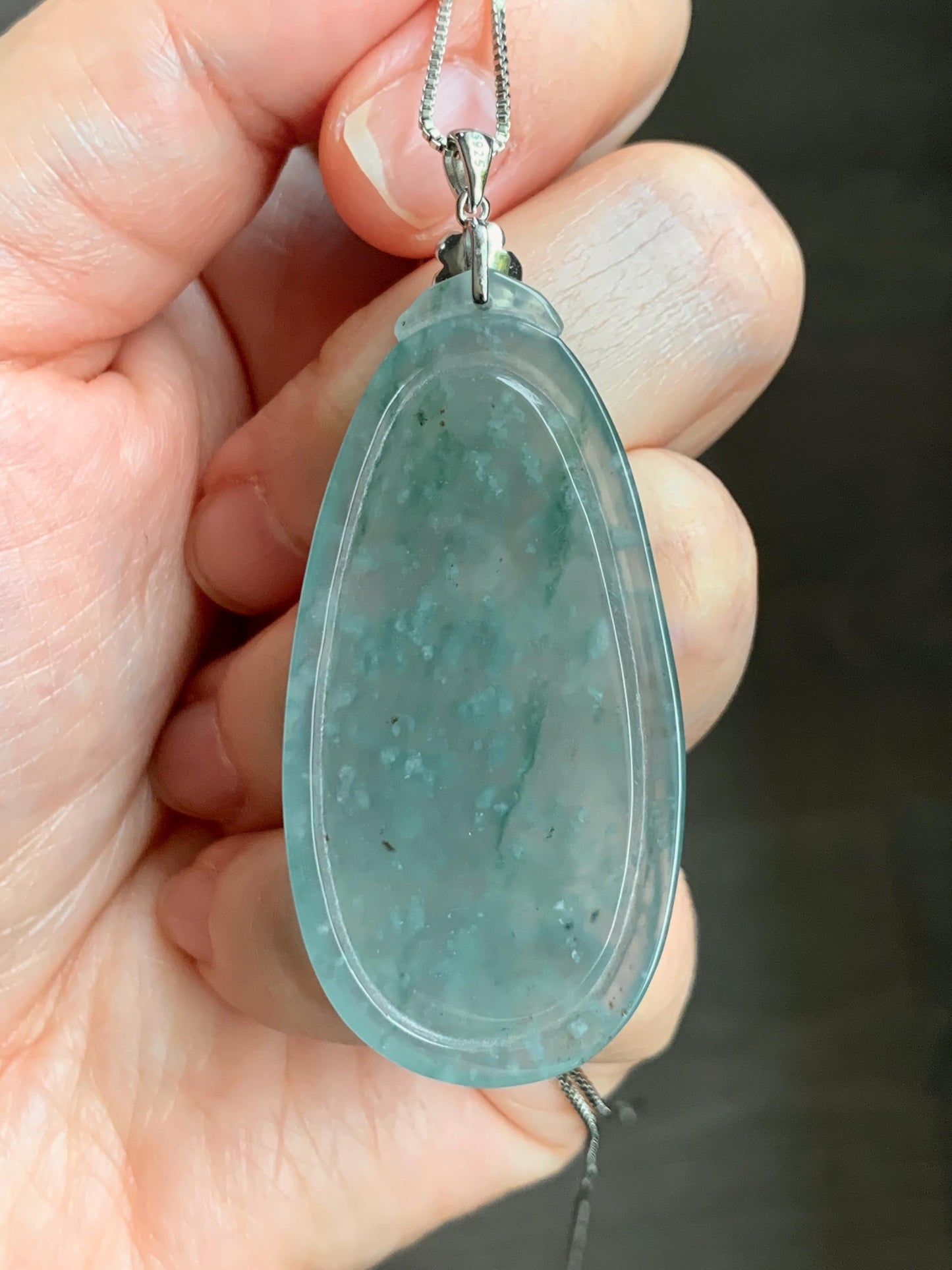 Natural Guatemalan Icy Highly Translucent Light Blue Jadeite Deer Cherry Blossom Pendant Sterling Silver Bail 11g 天然冰危淡蓝翡翠梅花鹿吊坠