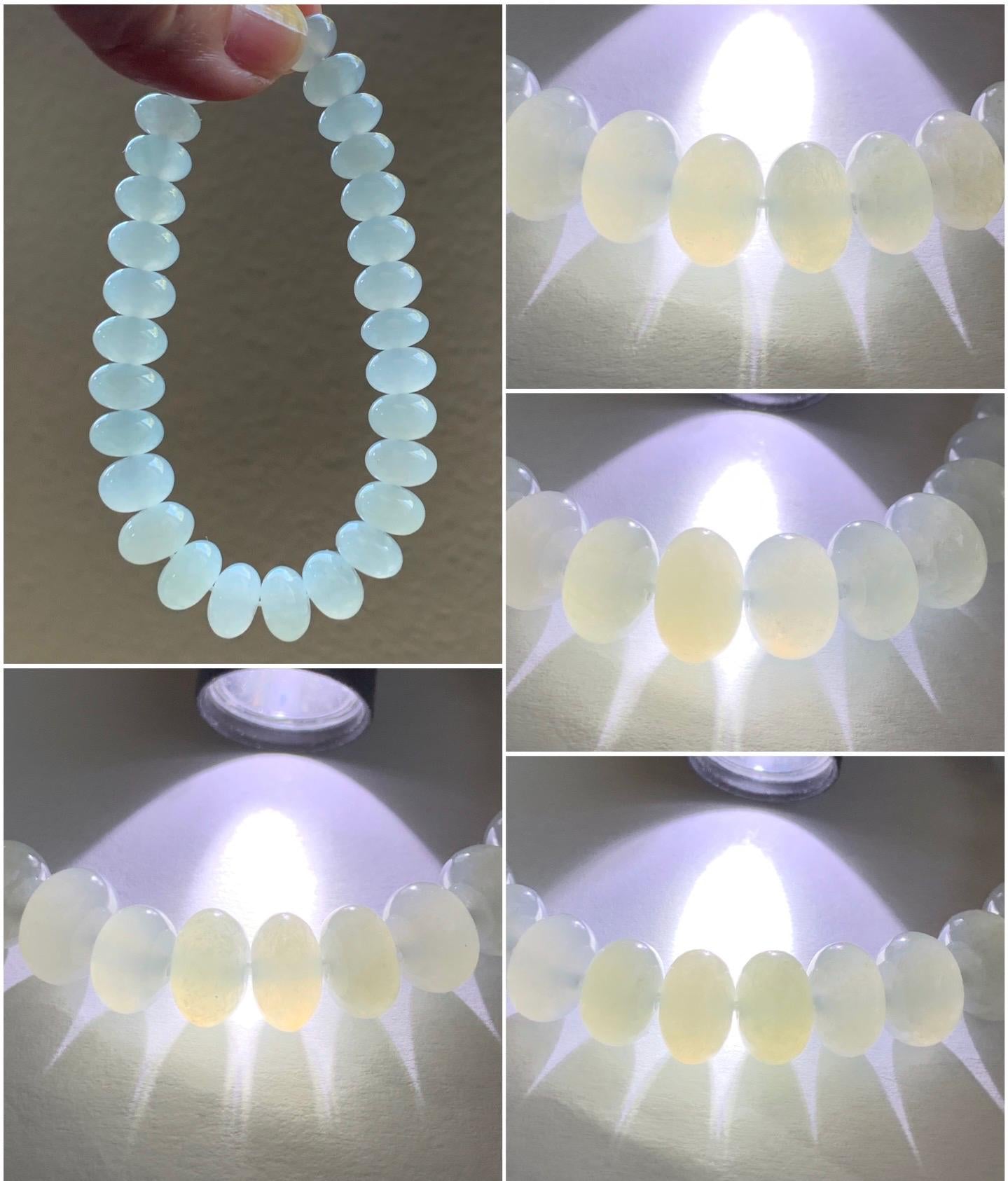 Large Natural Burmese Icy Highly Translucent Light Beige Jadeite Drum Beads Beaded Bracelet Stretchy 6.75” 30g 天然缅甸淡冰糖底翡翠大鼓珠手串 BBT717