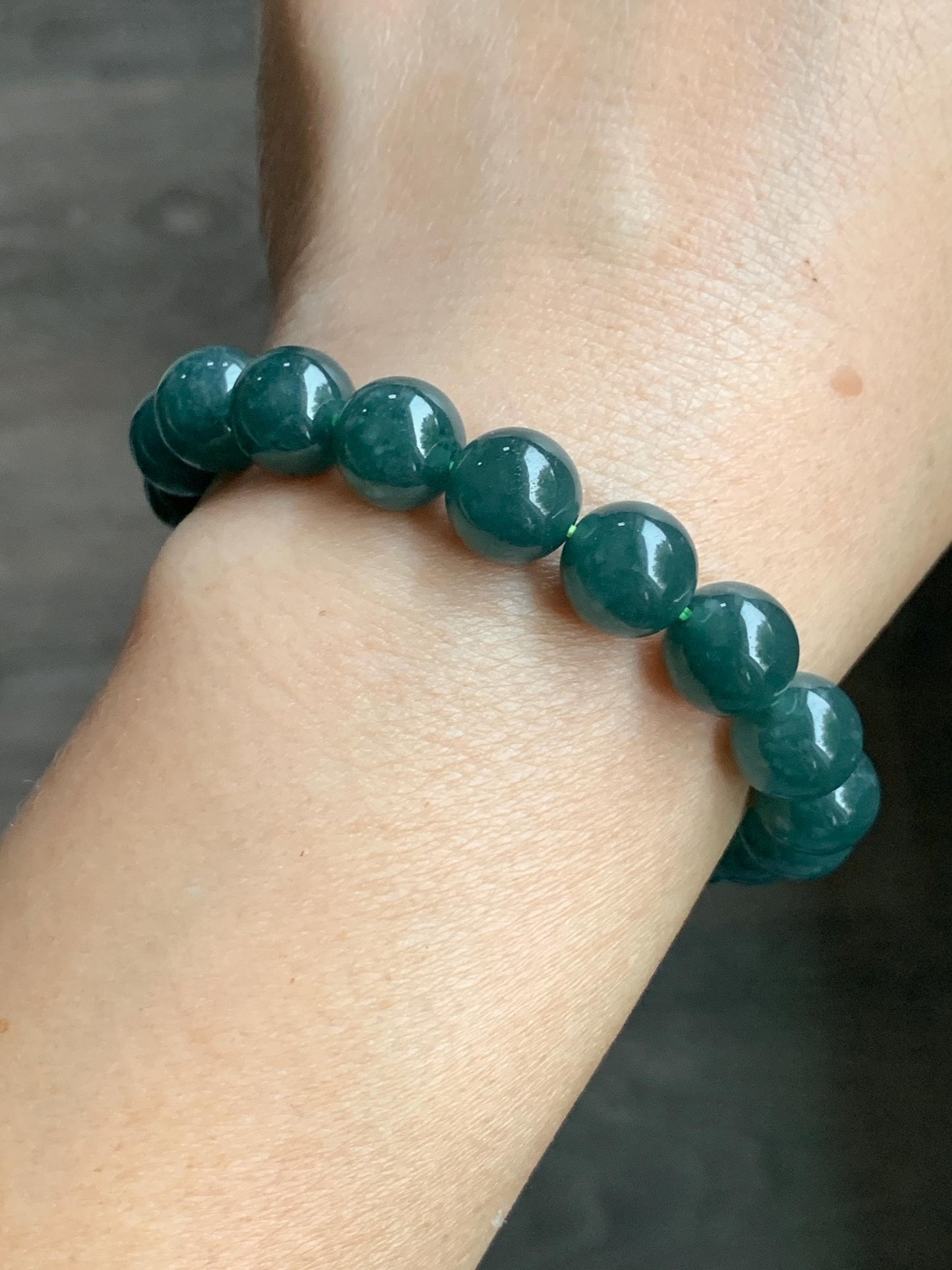 Natural Guatemalan Icy Translucent Dark Teal Green Jadeite Beaded Bracelet Pudgy Lotus Pod Charm 10mm 7.5” 39g 天然冰危蓝绿翡翠莲蓬手串 LPW43