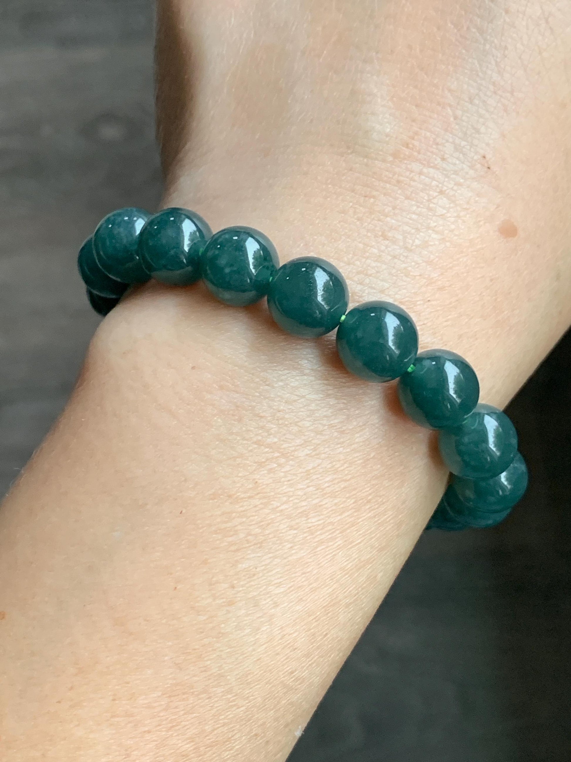 Natural Guatemalan Icy Translucent Dark Teal Green Jadeite Beaded Bracelet Pudgy Lotus Pod Charm 10mm 7.5” 39g 天然冰危蓝绿翡翠莲蓬手串 LPW43