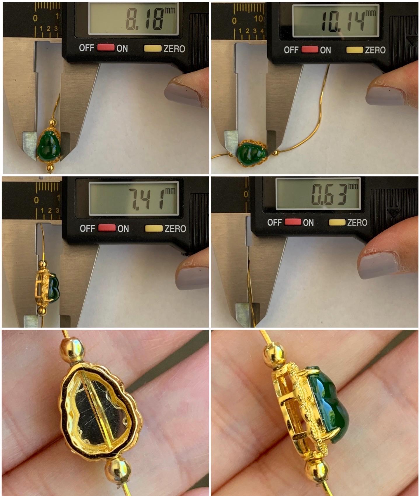 Natural Guatemalan Icy Highly Translucent Vibrant Green Gourd Hulu Jadeite Charm Chain Bracelet Sterling Silver YG Finish 7" 天然冰危绿翡翠葫芦潘多拉银手链