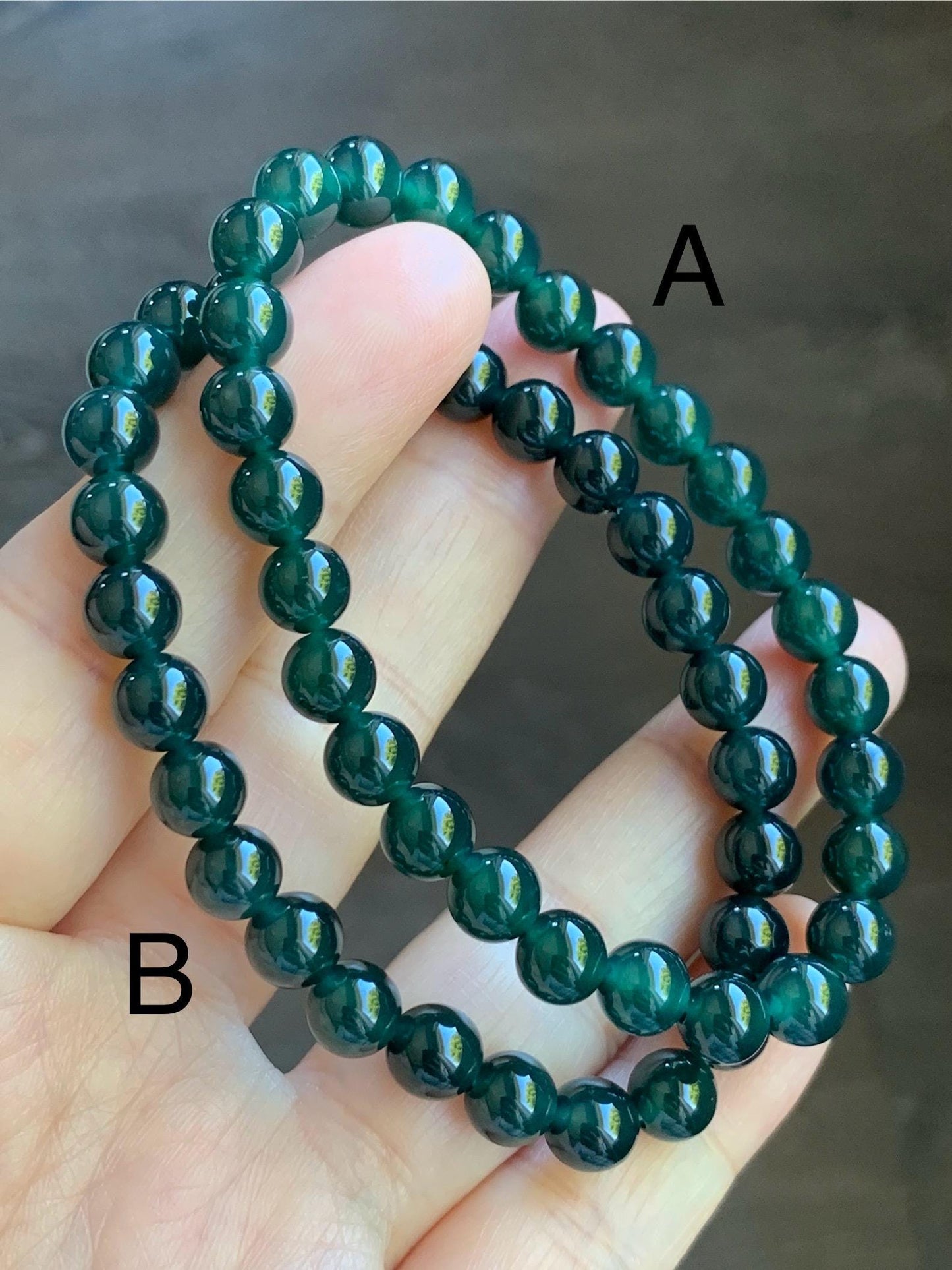Natural Guatemalan Icy Translucent Gelatinous Dark Teal Green or Teal Blue Jadeite Beaded Bracelet 6.9mm 7” 15g 天然老种冰胶危湖水蓝绿翡翠手串 KQW517