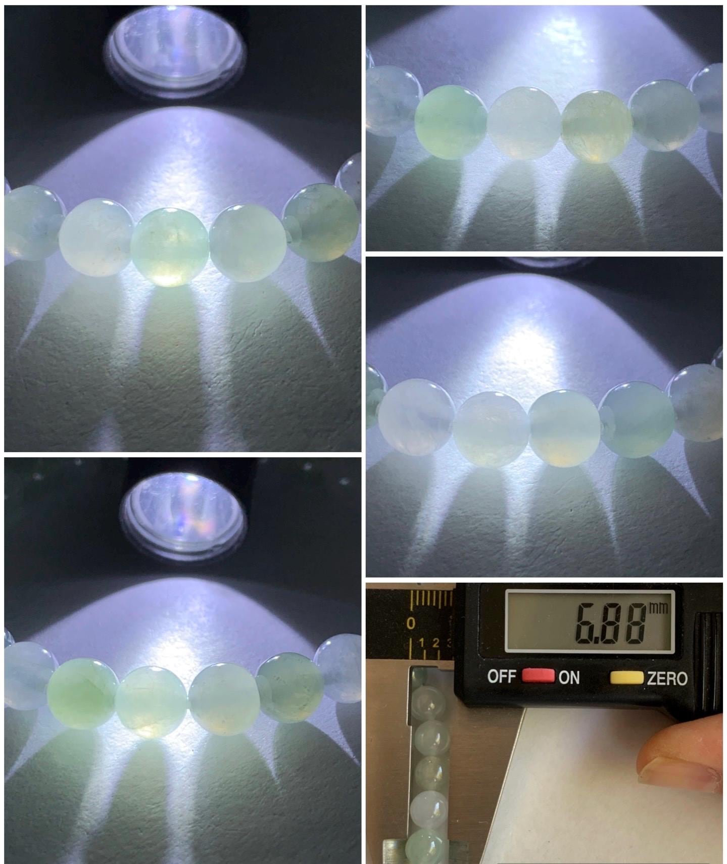 Natural Burmese Icy Highly Translucent Gelatinous Multicolored Macaron Jadeite Beaded Bracelet 6.8mm 6.75” 14g 天然缅甸冰胶多宝马卡龙色翡翠圆珠手串 DDBM425
