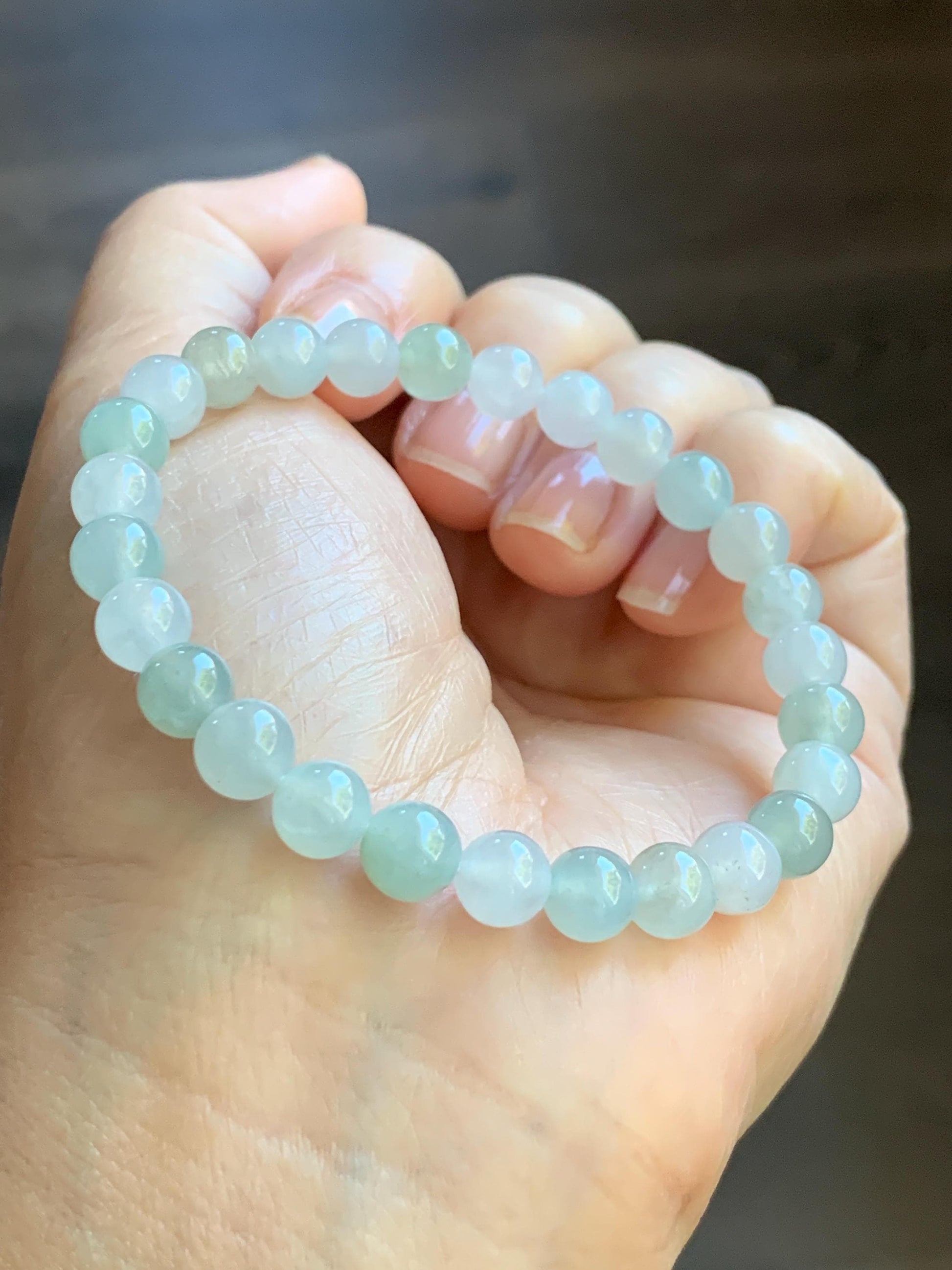Natural Burmese Icy Highly Translucent Gelatinous Multicolored Macaron Jadeite Beaded Bracelet 6.8mm 6.75” 14g 天然缅甸冰胶多宝马卡龙色翡翠圆珠手串 DDBM425
