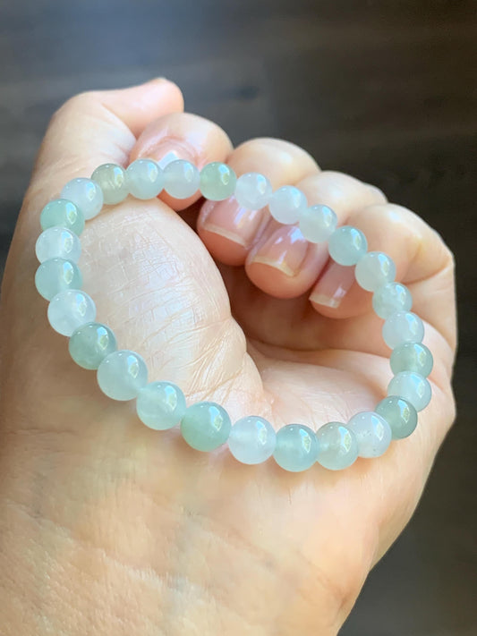 Natural Burmese Icy Highly Translucent Gelatinous Multicolored Macaron Jadeite Beaded Bracelet 6.8mm 6.75” 14g 天然缅甸冰胶多宝马卡龙色翡翠圆珠手串 DDBM425