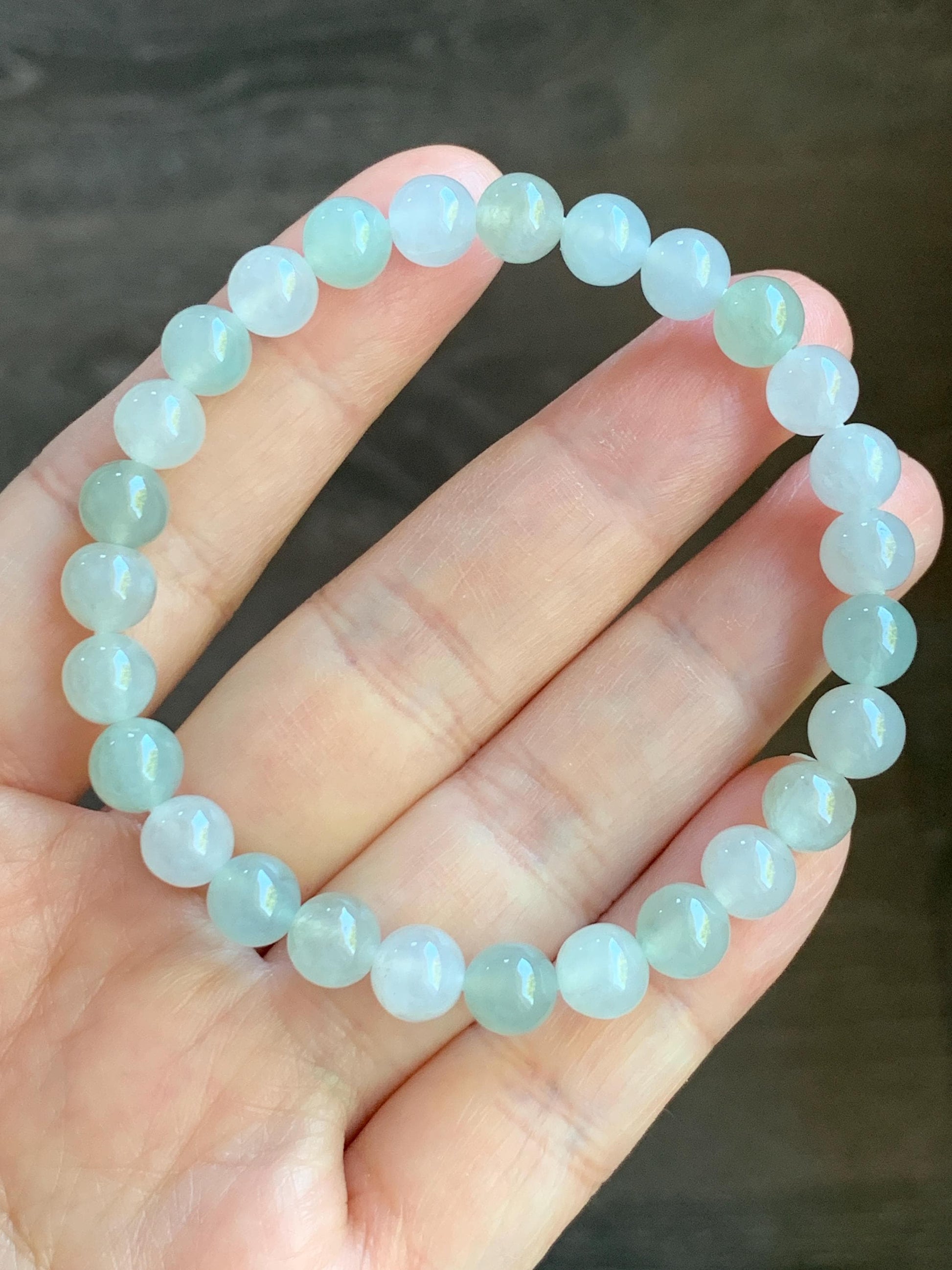 Natural Burmese Icy Highly Translucent Gelatinous Multicolored Macaron Jadeite Beaded Bracelet 6.8mm 6.75” 14g 天然缅甸冰胶多宝马卡龙色翡翠圆珠手串 DDBM425