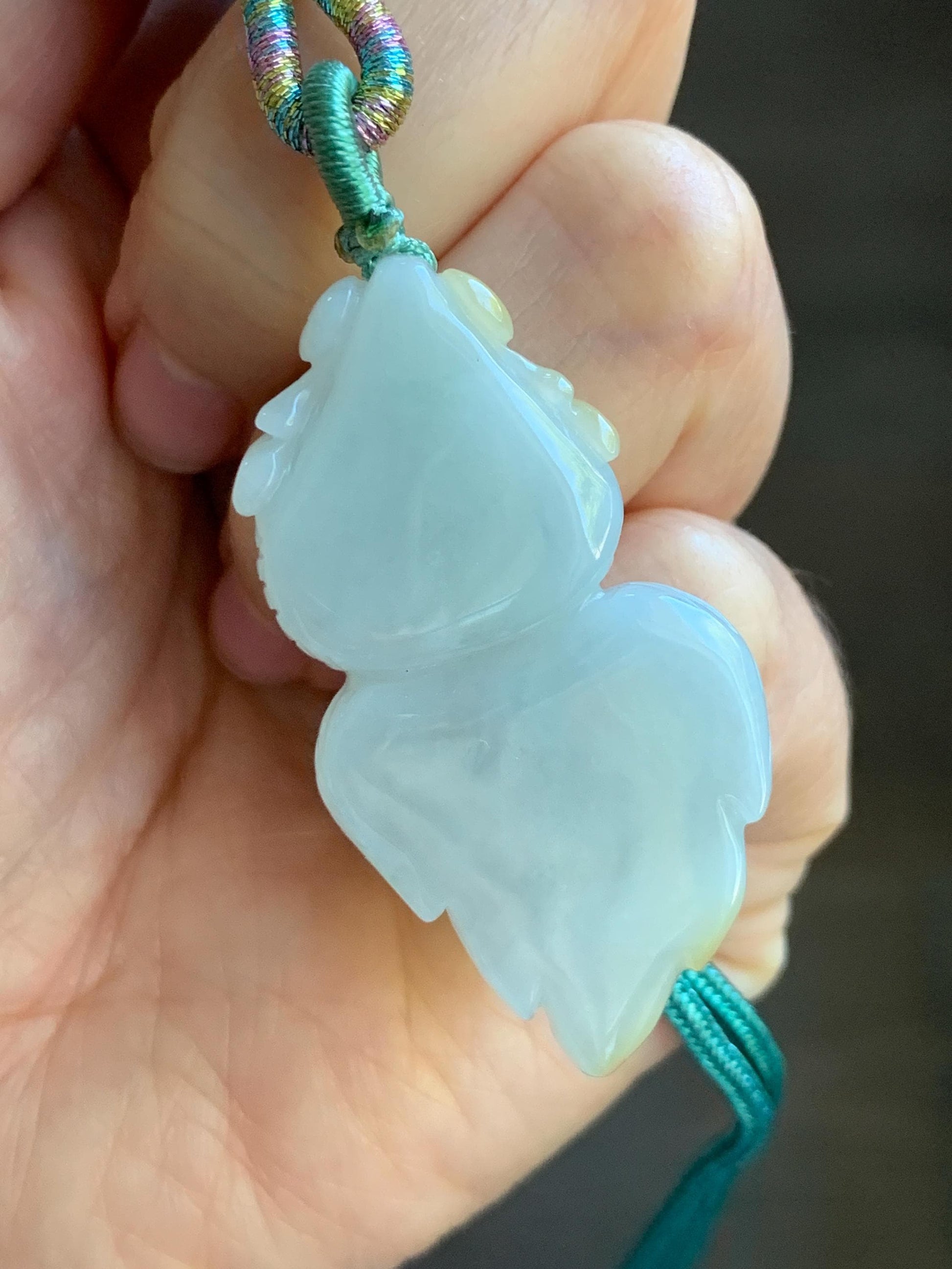 Natural Burmese Icy Translucent Light Green Jadeite w/ Yellow Marbling Carved Goldfish Pendant Rope Necklace 天然缅甸淡晴翡翠飘黄翡金鱼吊坠