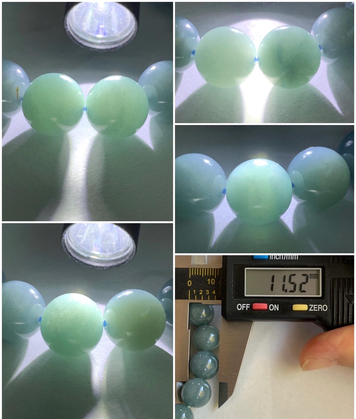 Natural Guatemalan Icy Translucent Dark Dusty Blue Jadeite Large Beads Beaded Bracelet 11.3mm 6.75” 42g 天然冰危蓝翡翠手串 WAL413
