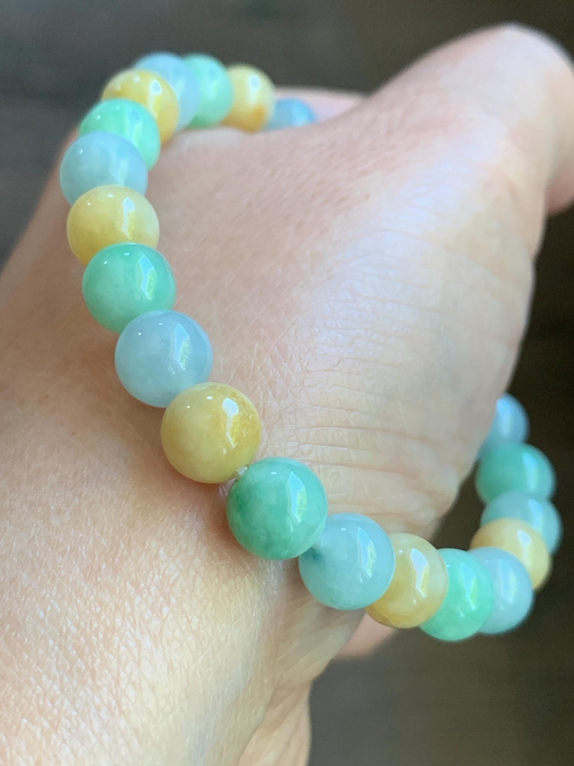 Certified Natural Burmese Icy Translucent Multicolored Jadeite Beaded Bracelet 7.7mm 7” 19.1g 天然缅甸糯种多宝色翡翠圆珠手串 6900