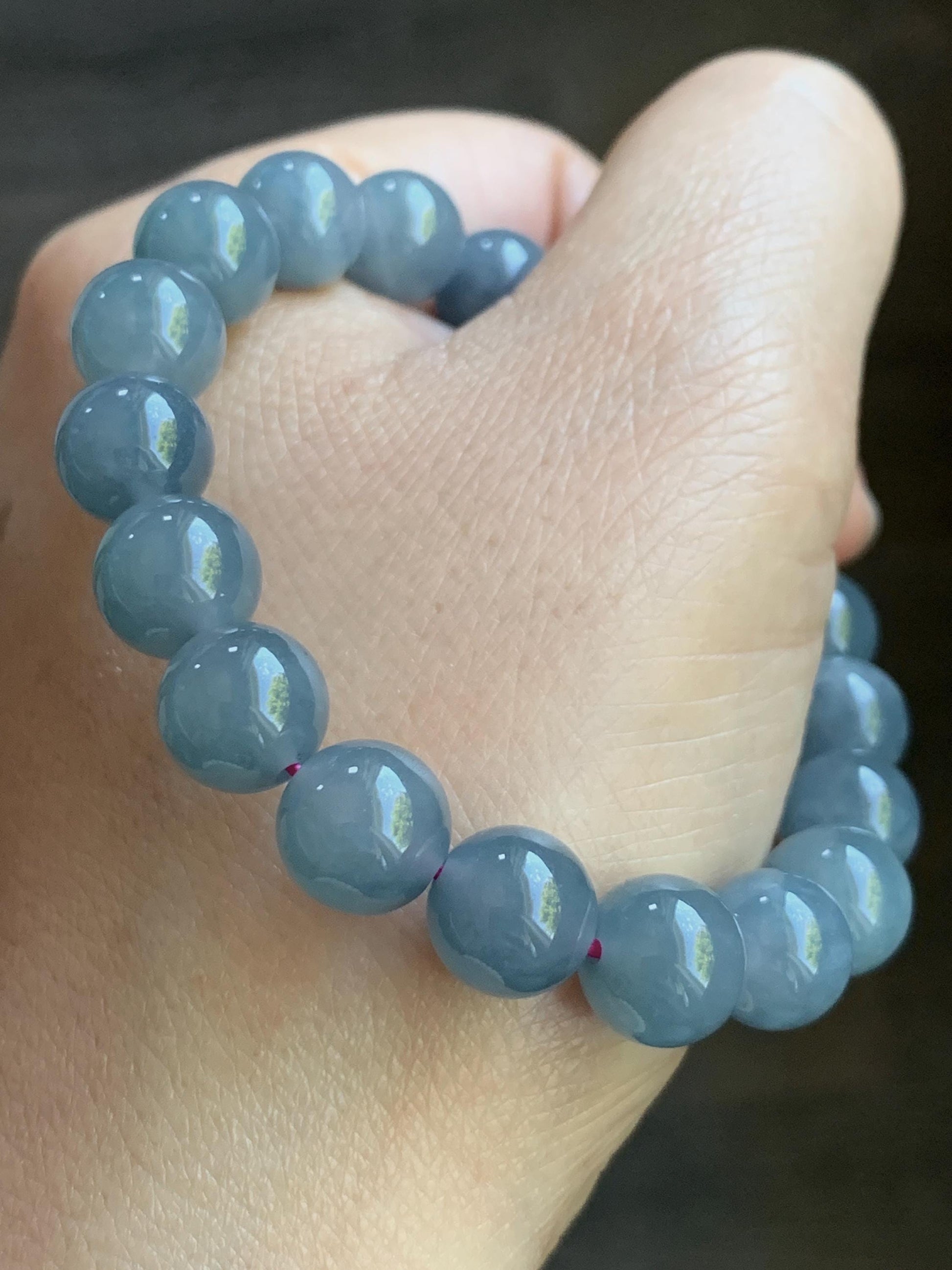 Certified Natural Guatemalan Icy Highly Translucent Dusty Purplish Blue Jadeite Beaded Bracelet 9.7mm 6.75” 30.1 天然老种冰危蓝紫飘花翡翠圆珠手串 6898