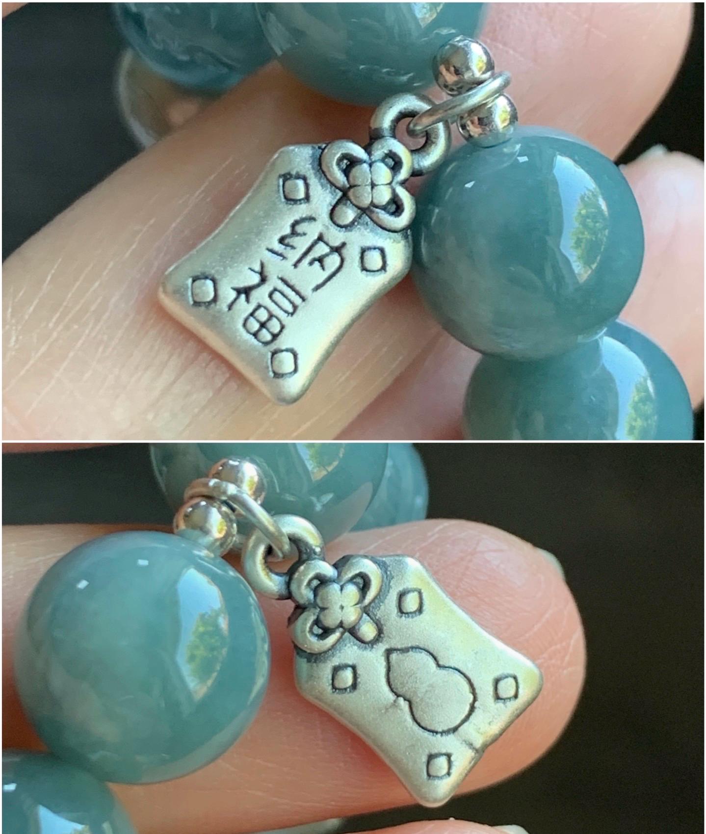 Natural Guatemalan Icy Translucent Dark Dusty Blue Jadeite Dragon Bead Beaded Bracelet Sterling Silver 6.75” 11.2mm 40g 天然冰危暗蓝翡翠龙珠手串 QLZ315S