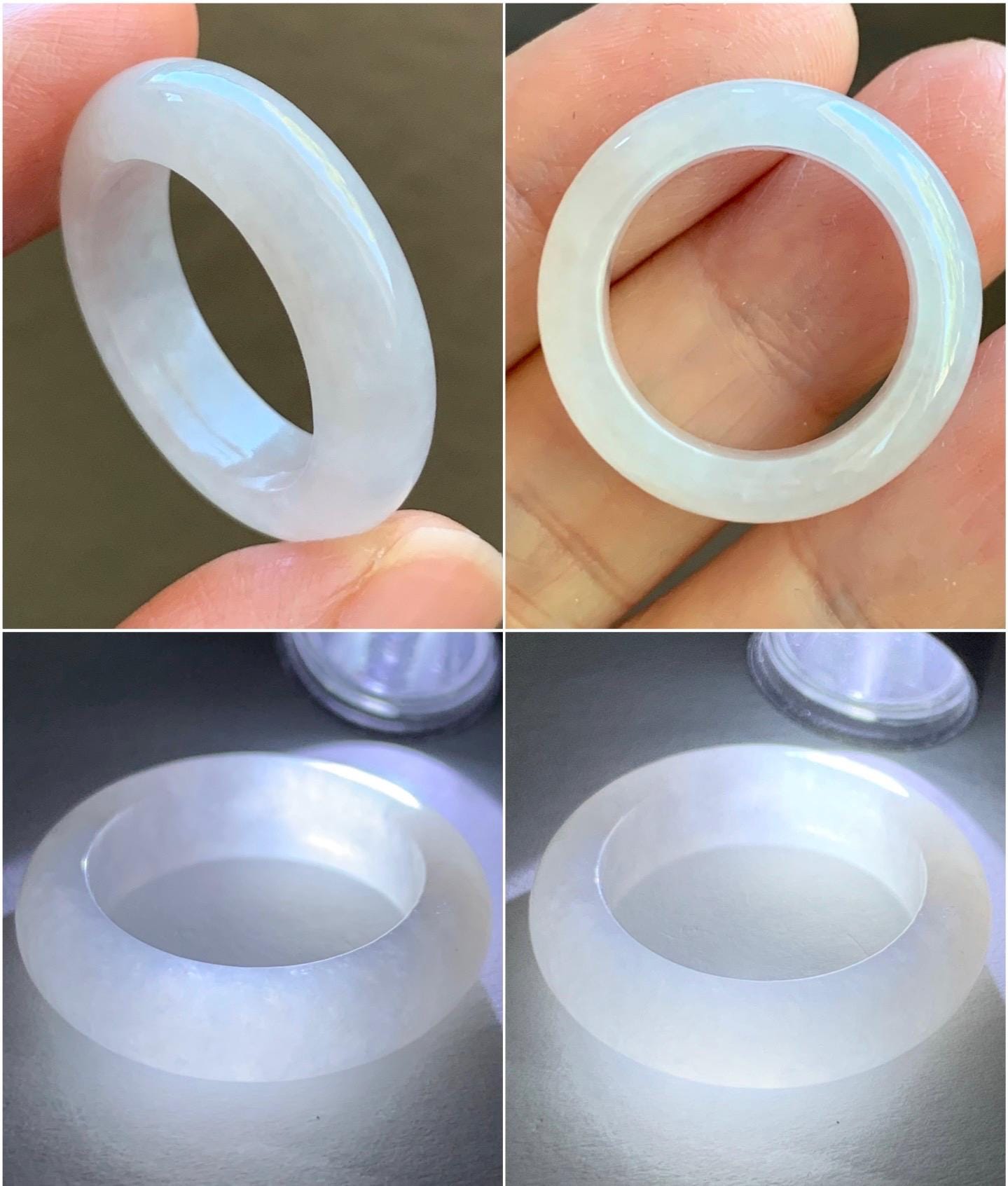 Natural Burmese Icy Translucent White Jadeite Band Ring Size 8 US 5g 天然缅甸白冰翡翠戒圈 DBJ619B