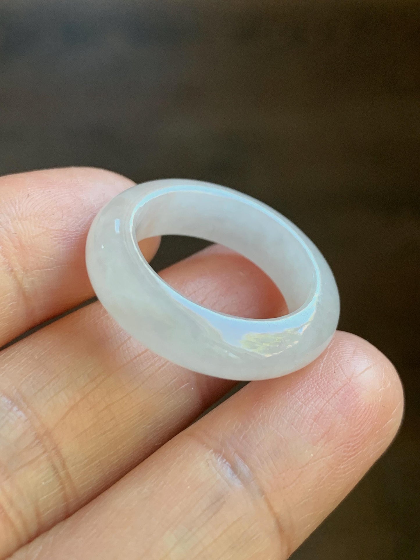 Natural Burmese Icy Translucent White Jadeite Band Ring Size 8 US 5g 天然缅甸白冰翡翠戒圈 DBJ619B