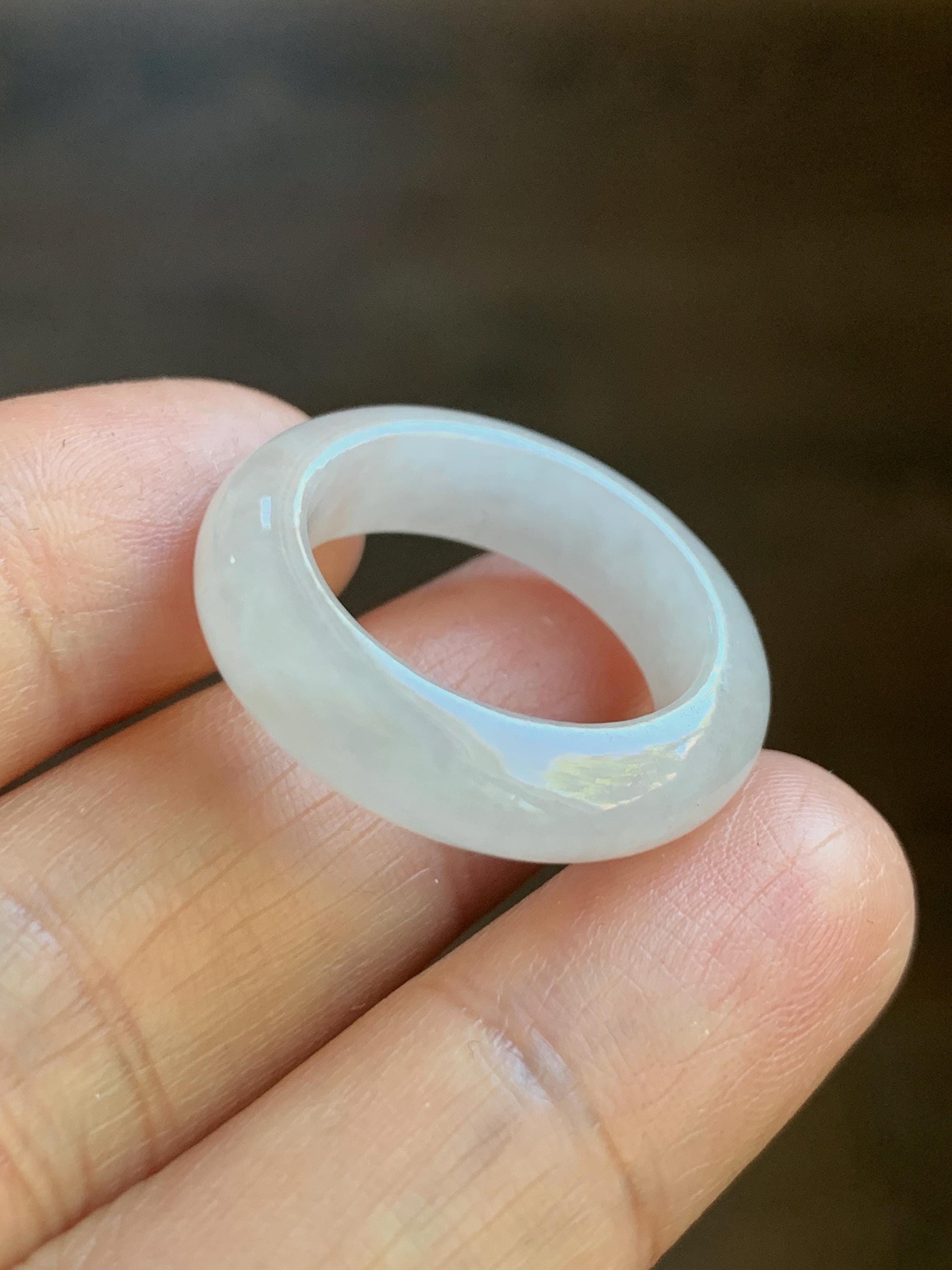 Natural Burmese Icy Translucent White Jadeite Band Ring Size 8 US 5g 天然缅甸白冰翡翠戒圈 DBJ619B