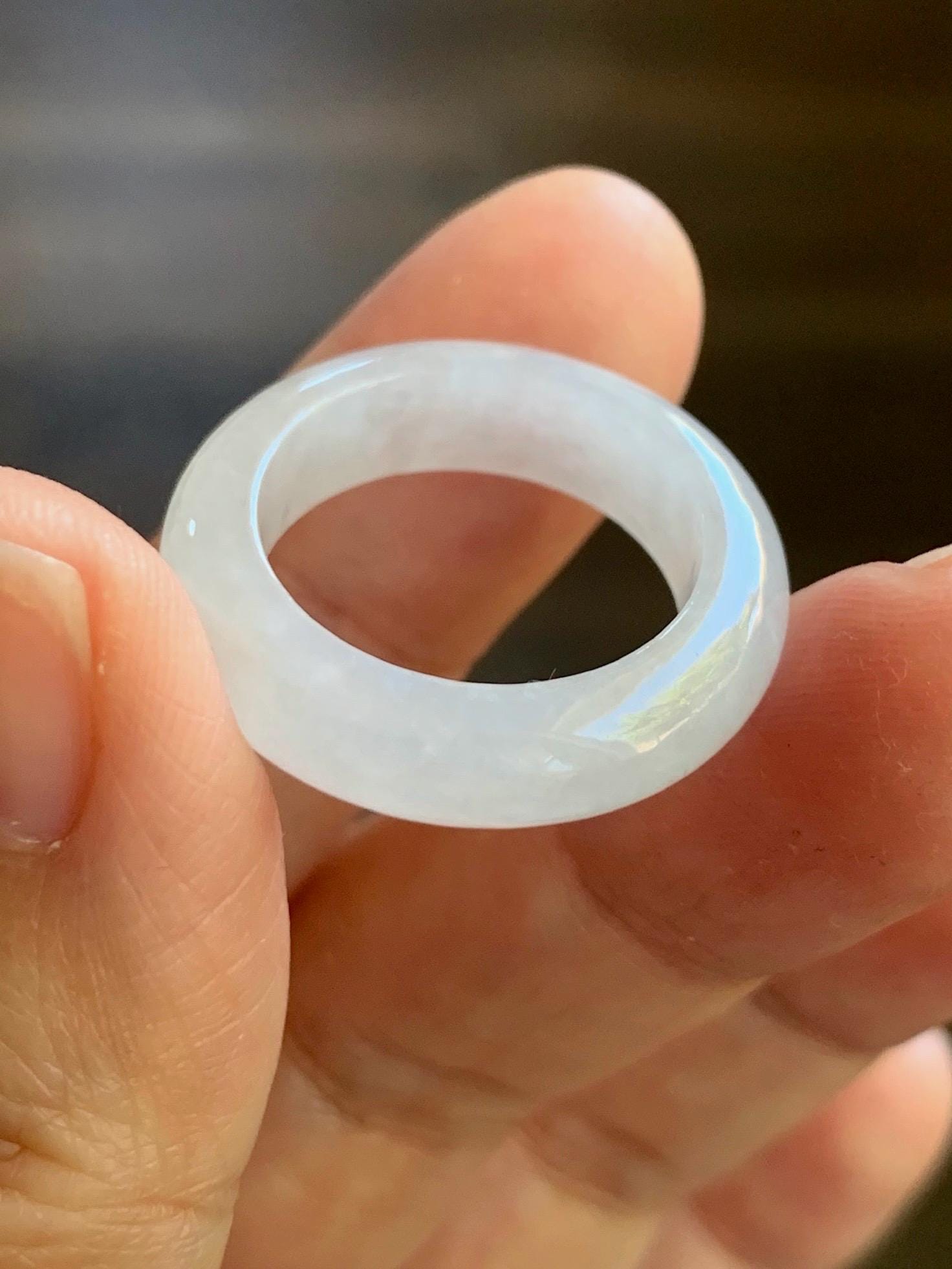 Natural Icy Translucent White Jadeite Band Ring Size 8 US 5g 天然白冰翡翠戒圈 ...
