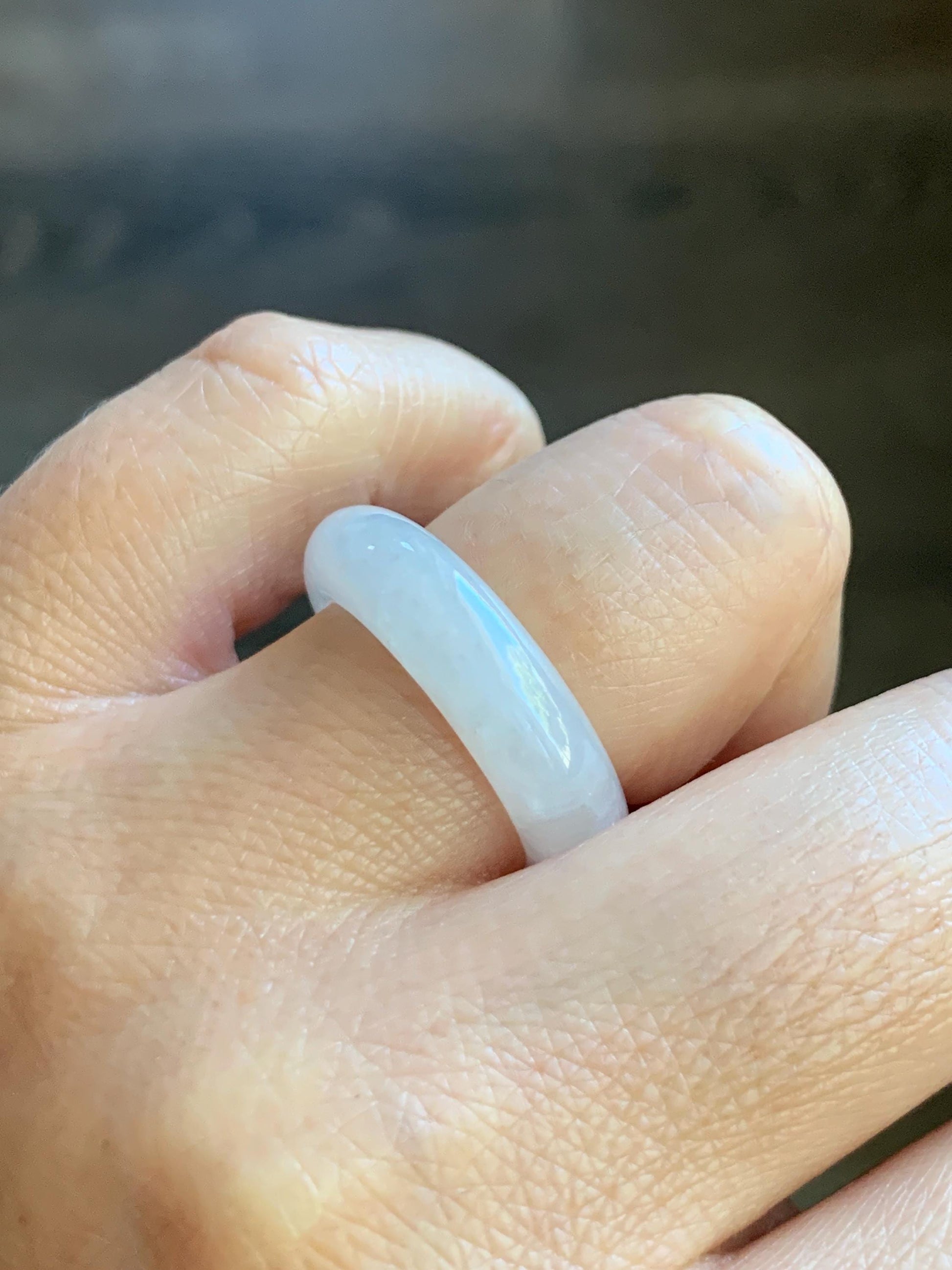 Natural Burmese Icy Translucent White Jadeite Band Ring Size 8 US 5g 天然缅甸白冰翡翠戒圈 DBJ619B