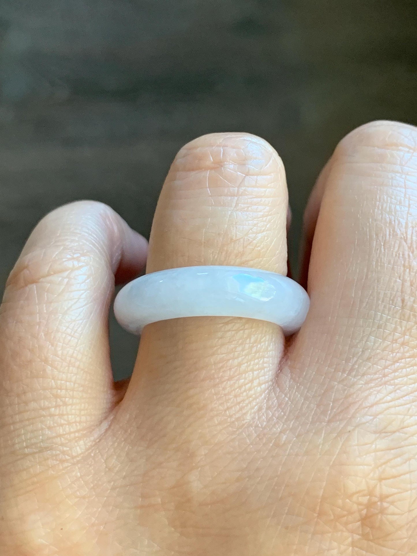 Natural Burmese Icy Translucent White Jadeite Band Ring Size 8 US 5g 天然缅甸白冰翡翠戒圈 DBJ619B