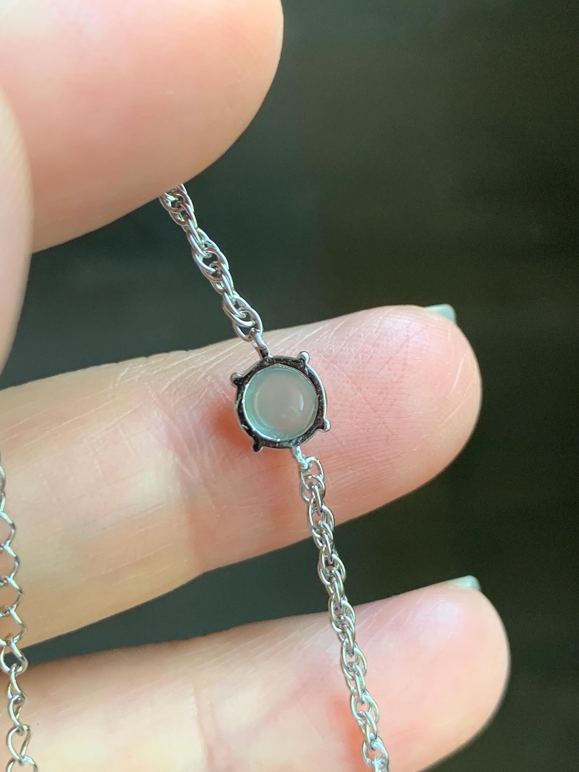 Natural Guatemalan Grade A Icy Highly Translucent Light Blue Jadeite Chain Bracelet Sterling Silver 6.25" -7.25” Adjustable 天然冰危淡蓝起光翡翠银镶手链