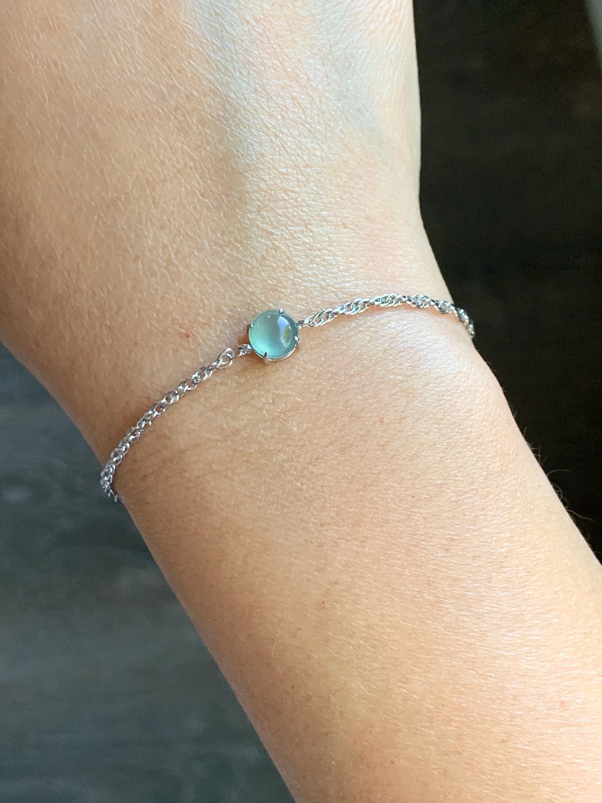 Natural Guatemalan Grade A Icy Highly Translucent Light Blue Jadeite Chain Bracelet Sterling Silver 6.25" -7.25” Adjustable 天然冰危淡蓝起光翡翠银镶手链