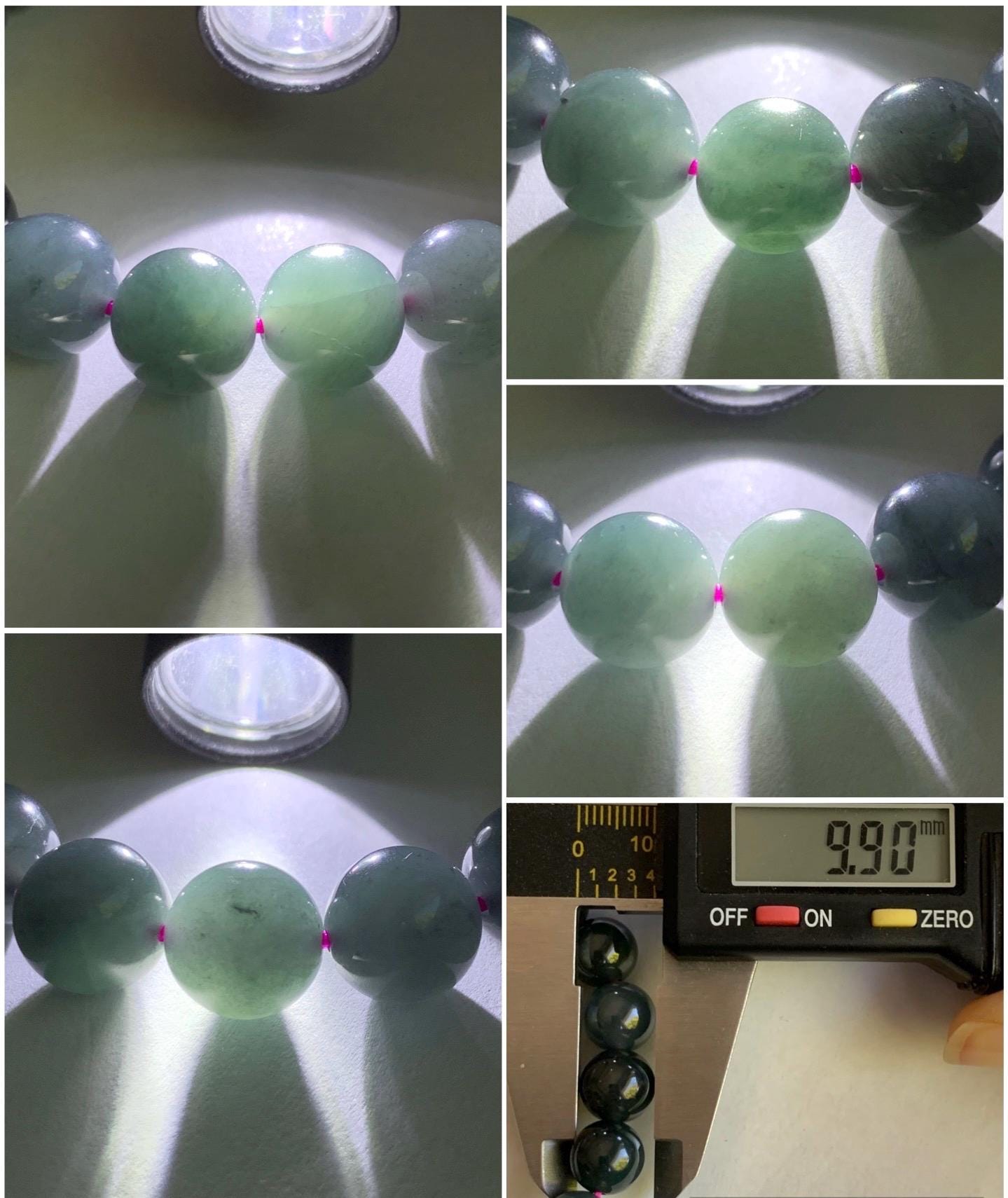 Natural Guatemalan Icy Translucent Gelatinous Dark Wuji Jadeite Round Beads Beaded Bracelet Stretchy 7.25” 9.8mm 32g 天然冰胶危乌鸡翡翠圆珠手串 A