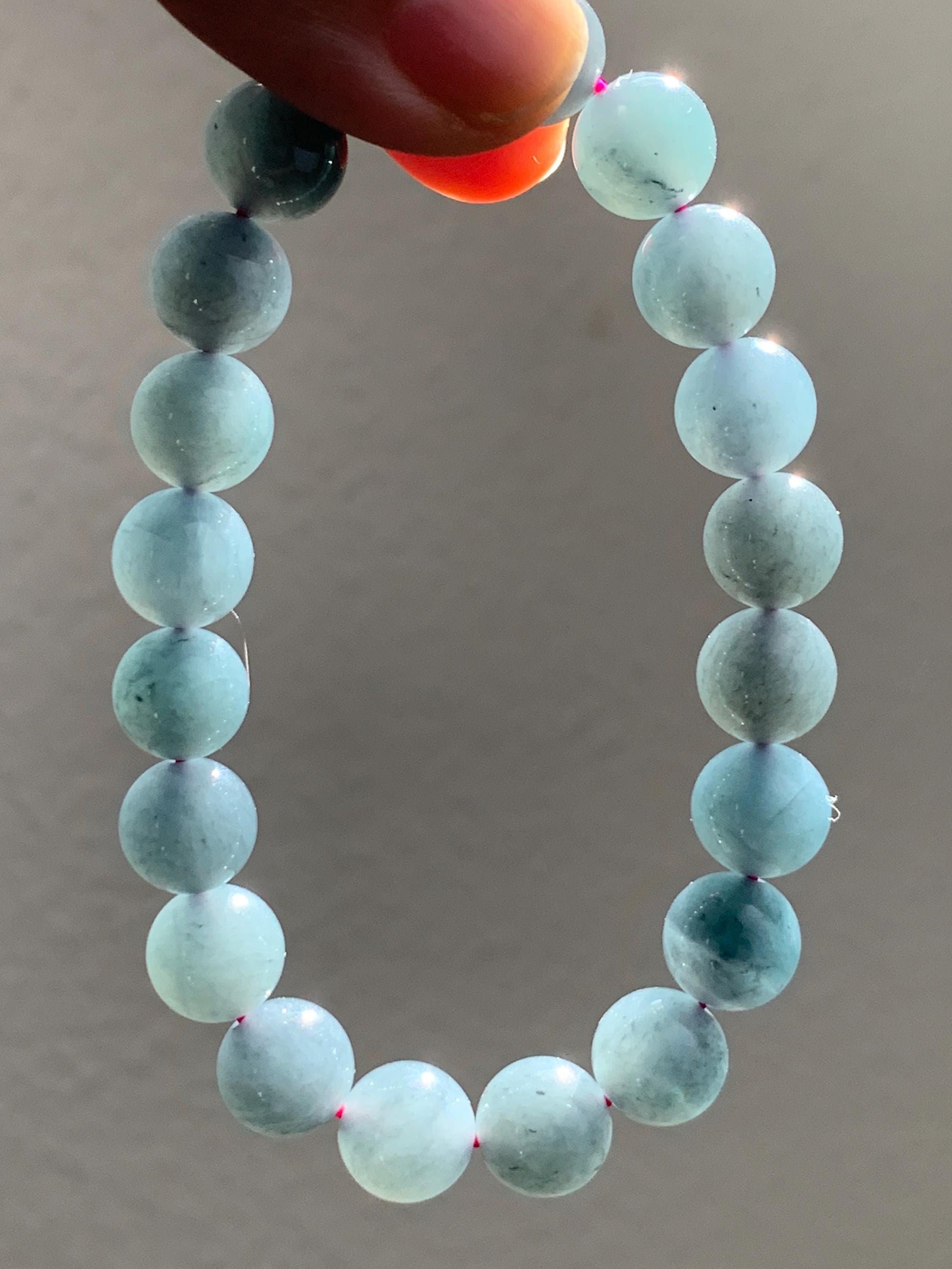 Natural Guatemalan Icy Translucent Gelatinous Dark Wuji Jadeite Round Beads Beaded Bracelet Stretchy 7.25” 9.8mm 32g 天然冰胶危乌鸡翡翠圆珠手串 B