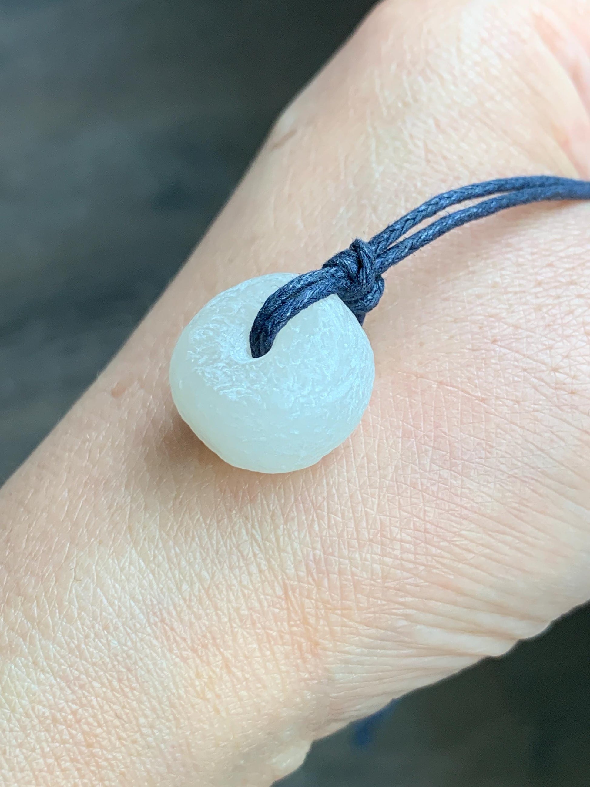 Natural Nephrite Hetian Jade Icy White Translucent Ping An Kou Donut Pendant Rope Necklace Adjustable 29" 7g 天然和田玉白玉平安扣项链