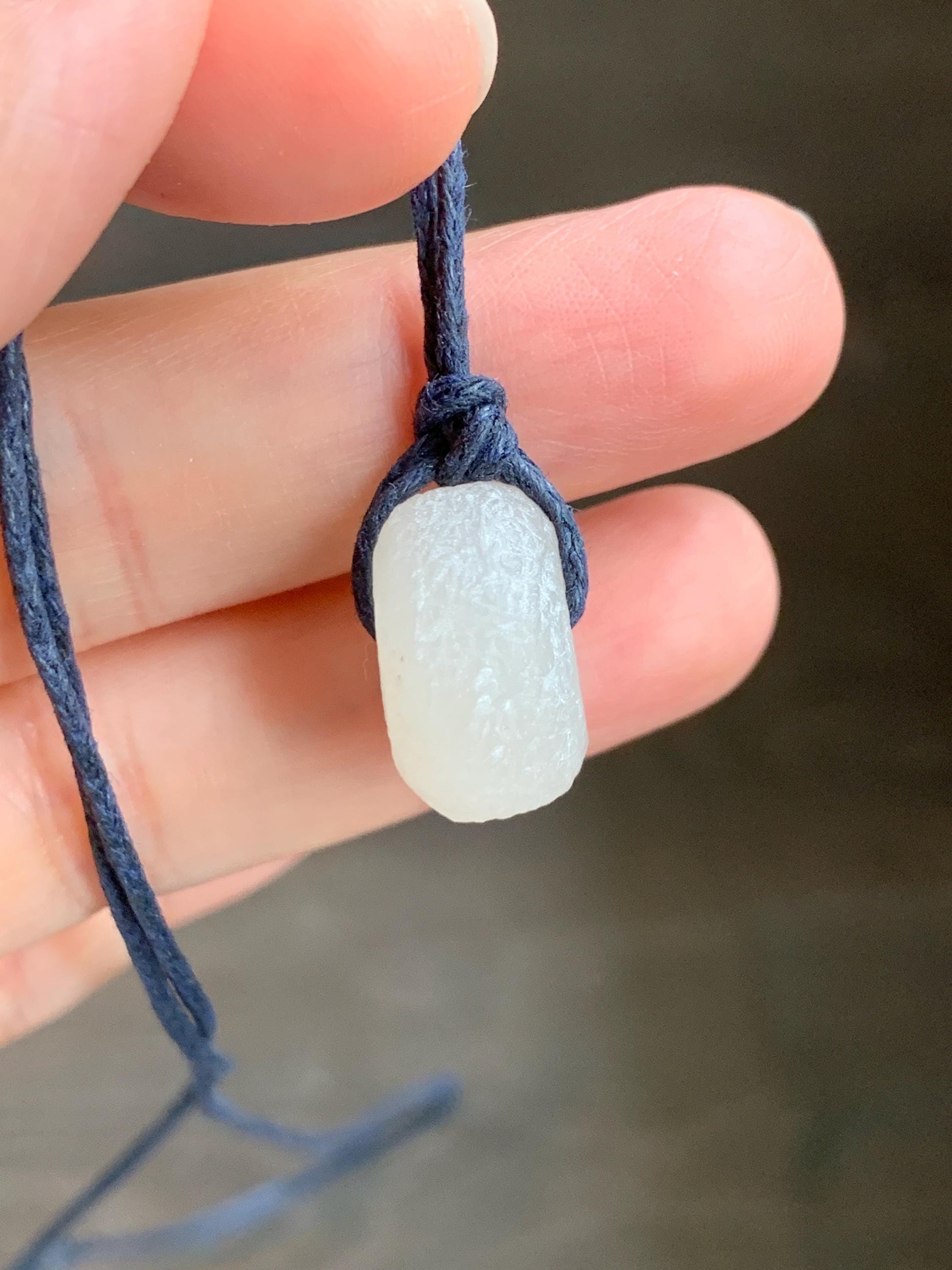 Natural Nephrite Hetian Jade Icy White Translucent Ping An Kou Donut Pendant Rope Necklace Adjustable 29" 7g 天然和田玉白玉平安扣项链
