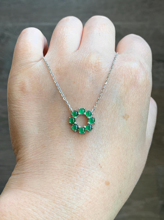 Certified Natural Guatemalan Icy Translucent Vibrant Green Jadeite Wreath Circle Pendant Necklace Sterling Silver 16”-18” 天然高冰危绿银镶吊坠 6893
