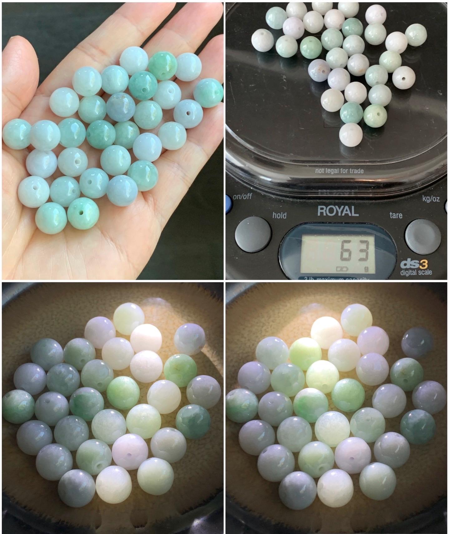 Natural Burmese Grade A Jadeite Loose Beads Translucent Multicolored 30 Large Beads 10mm+ 63g 天然缅甸糯冰多宝马卡龙色翡翠圆珠