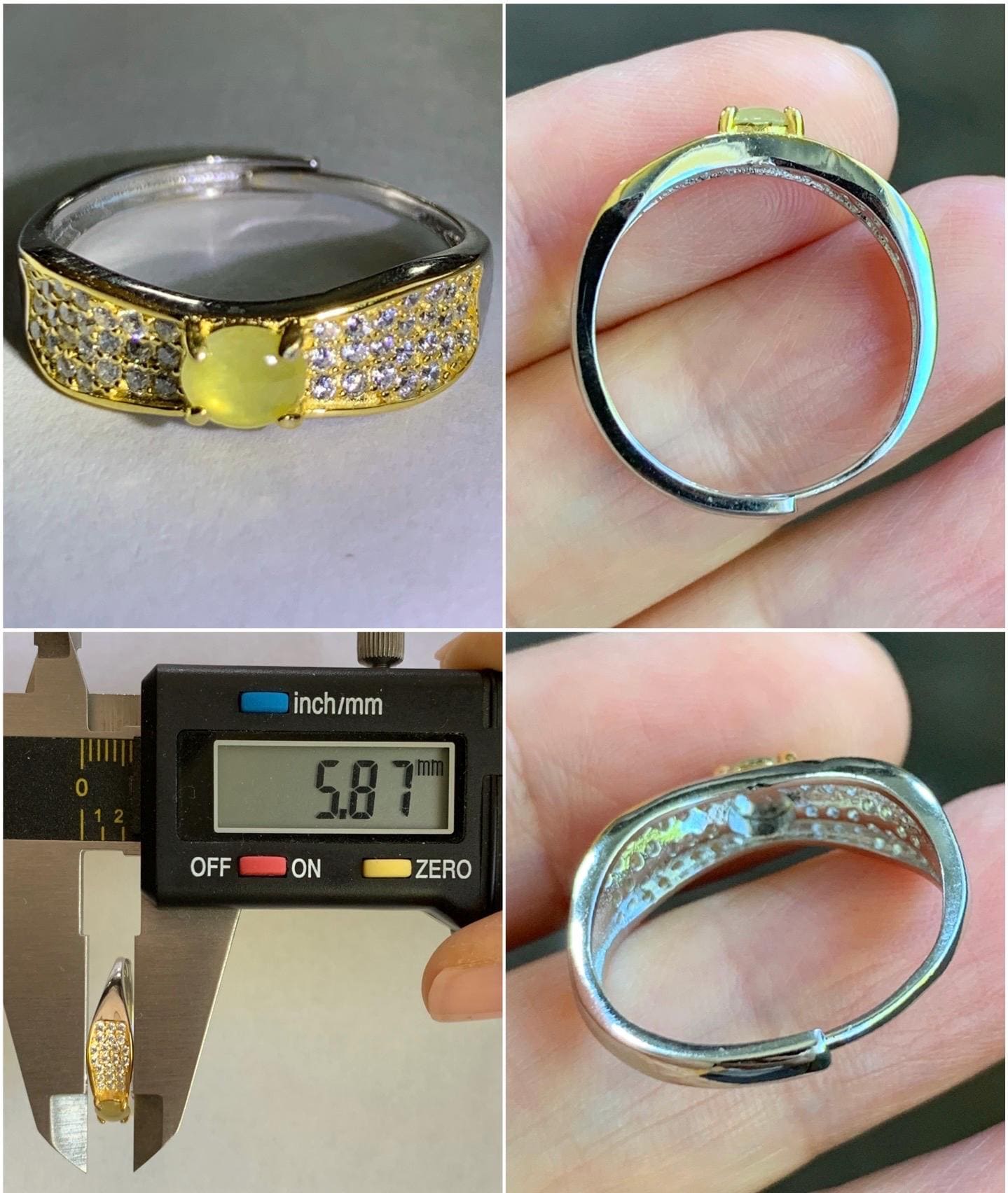 Natural Burmese Icy Highly Translucent Light Yellow Jadeite Ring S925 Sterling Silver 4.4x5mm Size Adjustable 天然缅甸起光冰黄翡翠银镶戒指 MXG66A