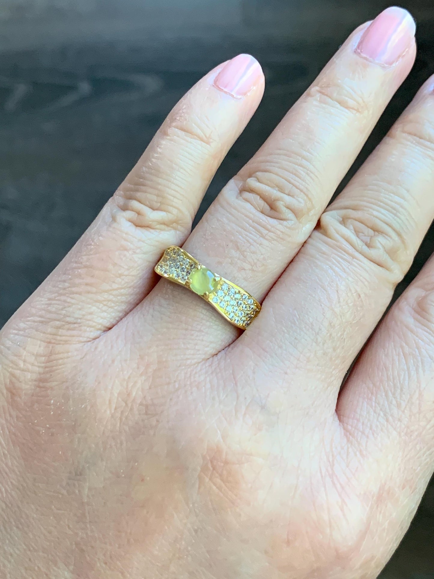Natural Burmese Icy Highly Translucent Light Yellow Jadeite Ring S925 Sterling Silver 4.4x5mm Size Adjustable 天然缅甸起光冰黄翡翠银镶戒指 MXG66A