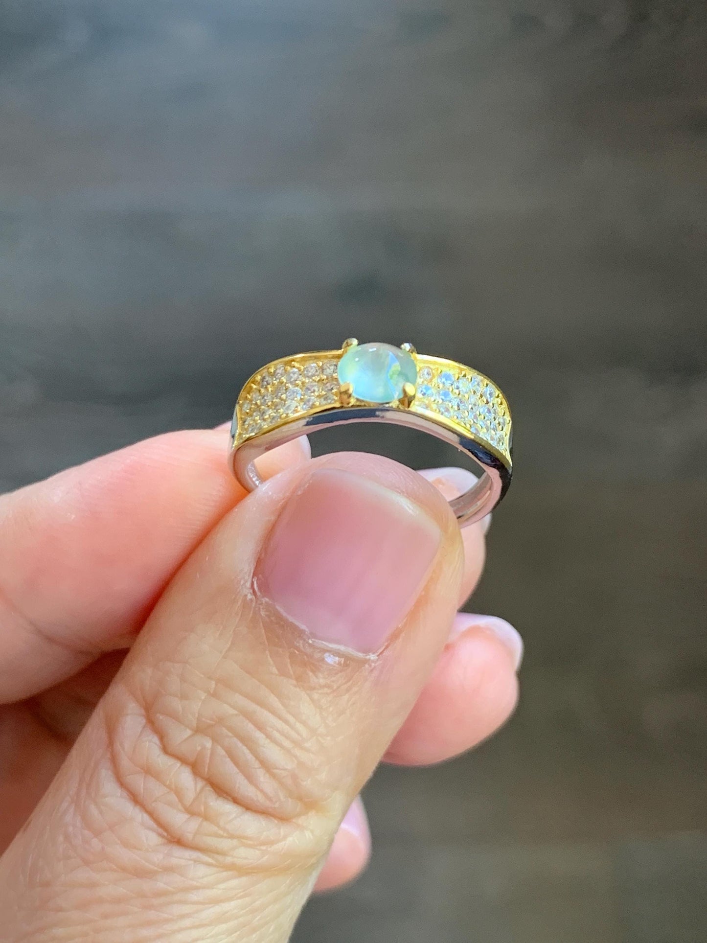Natural Burmese Icy Highly Translucent Light Green Marbled Jadeite Ring 925 Sterling Silver 4.7x5.1mm Size Adjustable 天然缅甸起光冰晴底翡翠银镶戒指 MXG66B