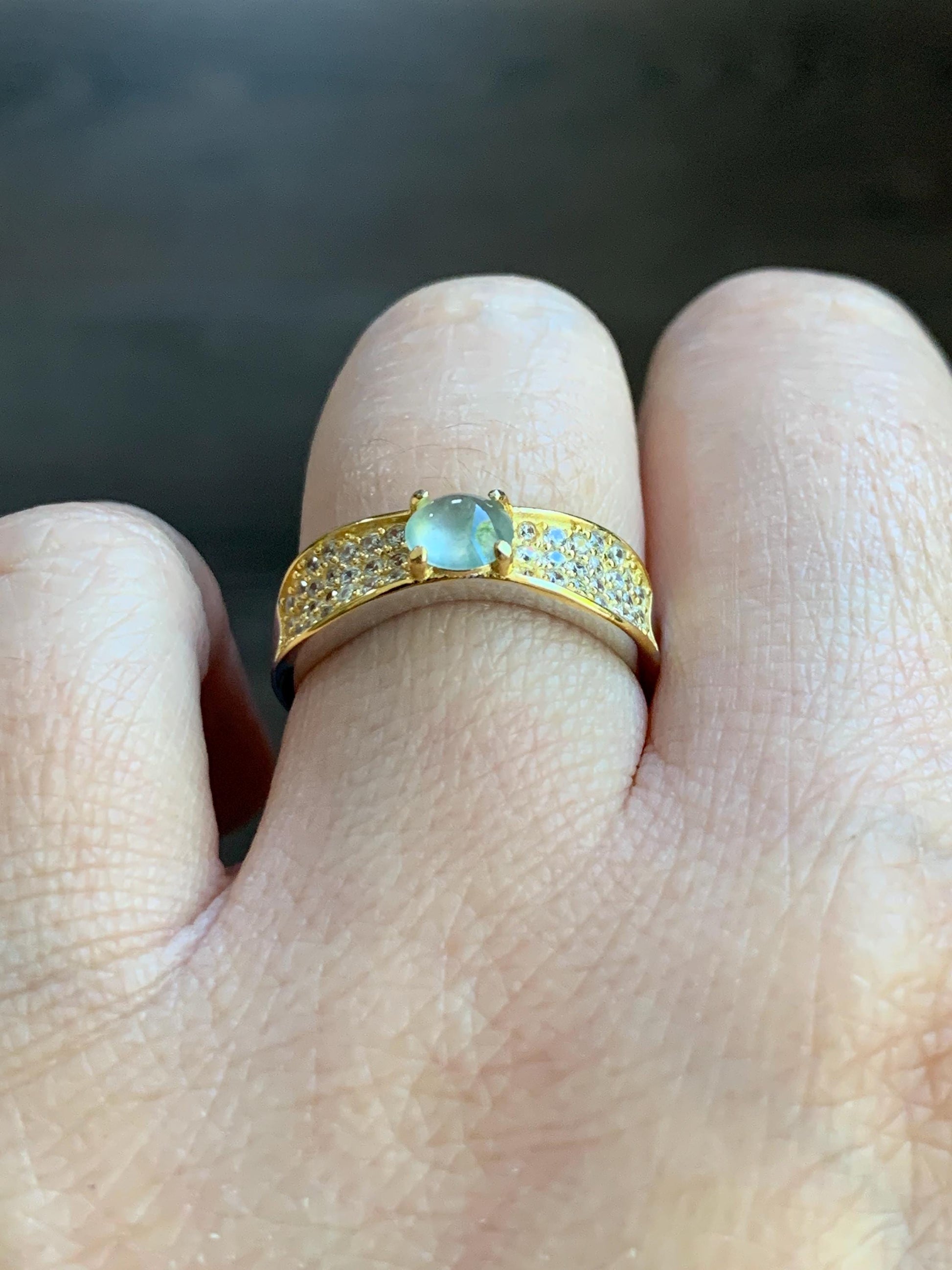 Natural Burmese Icy Highly Translucent Light Green Marbled Jadeite Ring 925 Sterling Silver 4.7x5.1mm Size Adjustable 天然缅甸起光冰晴底翡翠银镶戒指 MXG66B