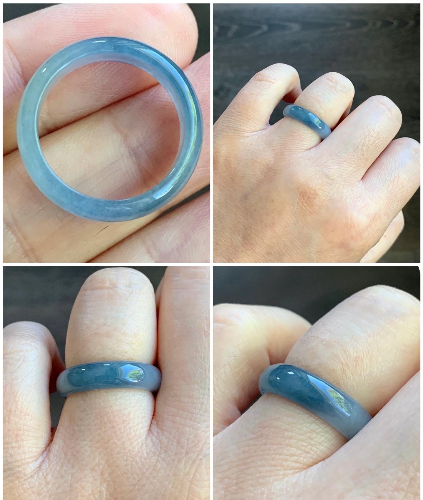 Natural Guatemalan Icy Translucent Gelatinous Light Dusty Blue & Purple Marbled Jadeite Wide Band Ring Sz 6.5 天然冰危蓝紫飘花翡翠戒圈 LZW531B