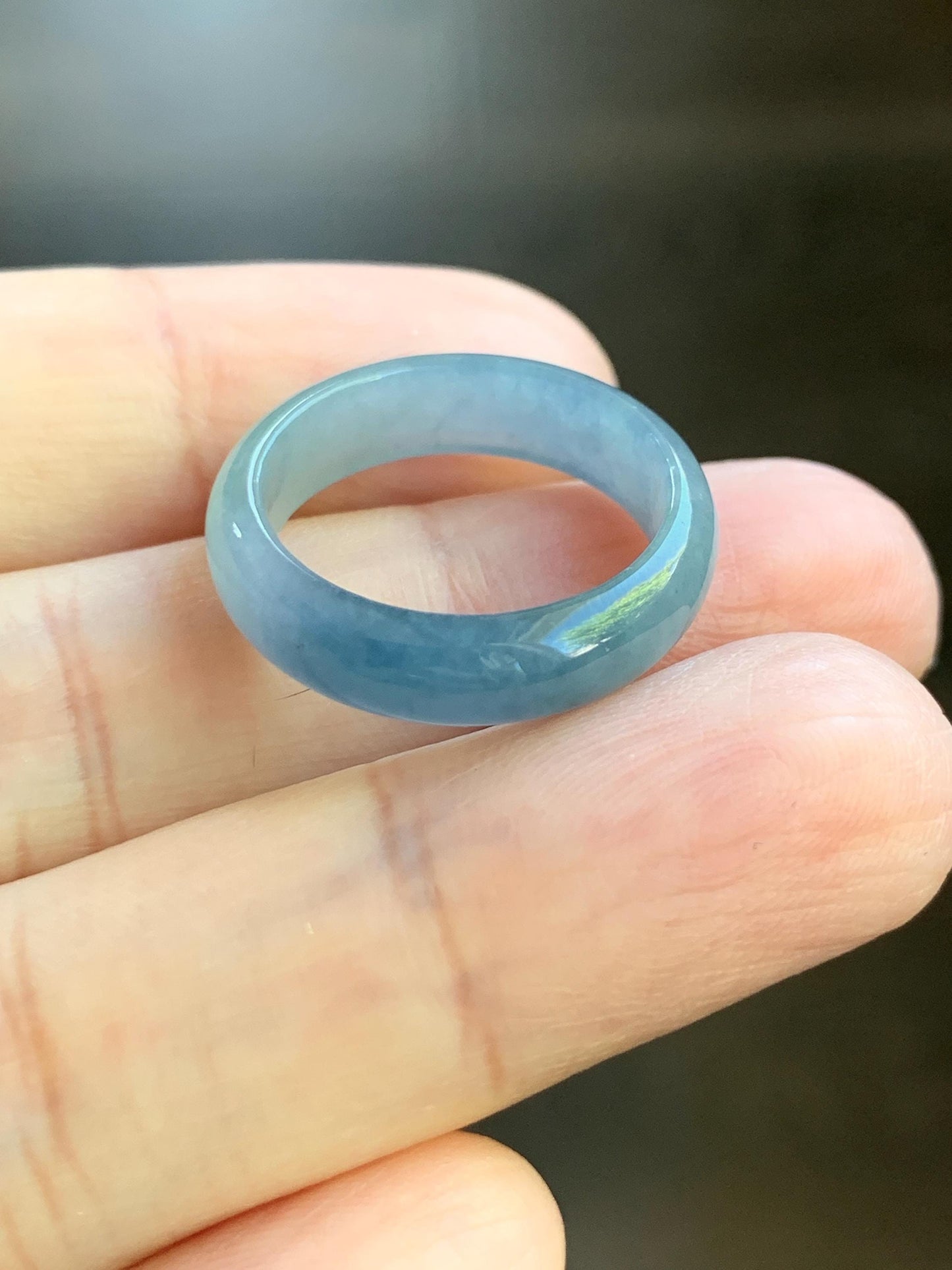 Natural Guatemalan Icy Translucent Gelatinous Light Dusty Blue & Purple Marbled Jadeite Wide Band Ring Sz 6.5 天然冰危蓝紫飘花翡翠戒圈 LZW531B