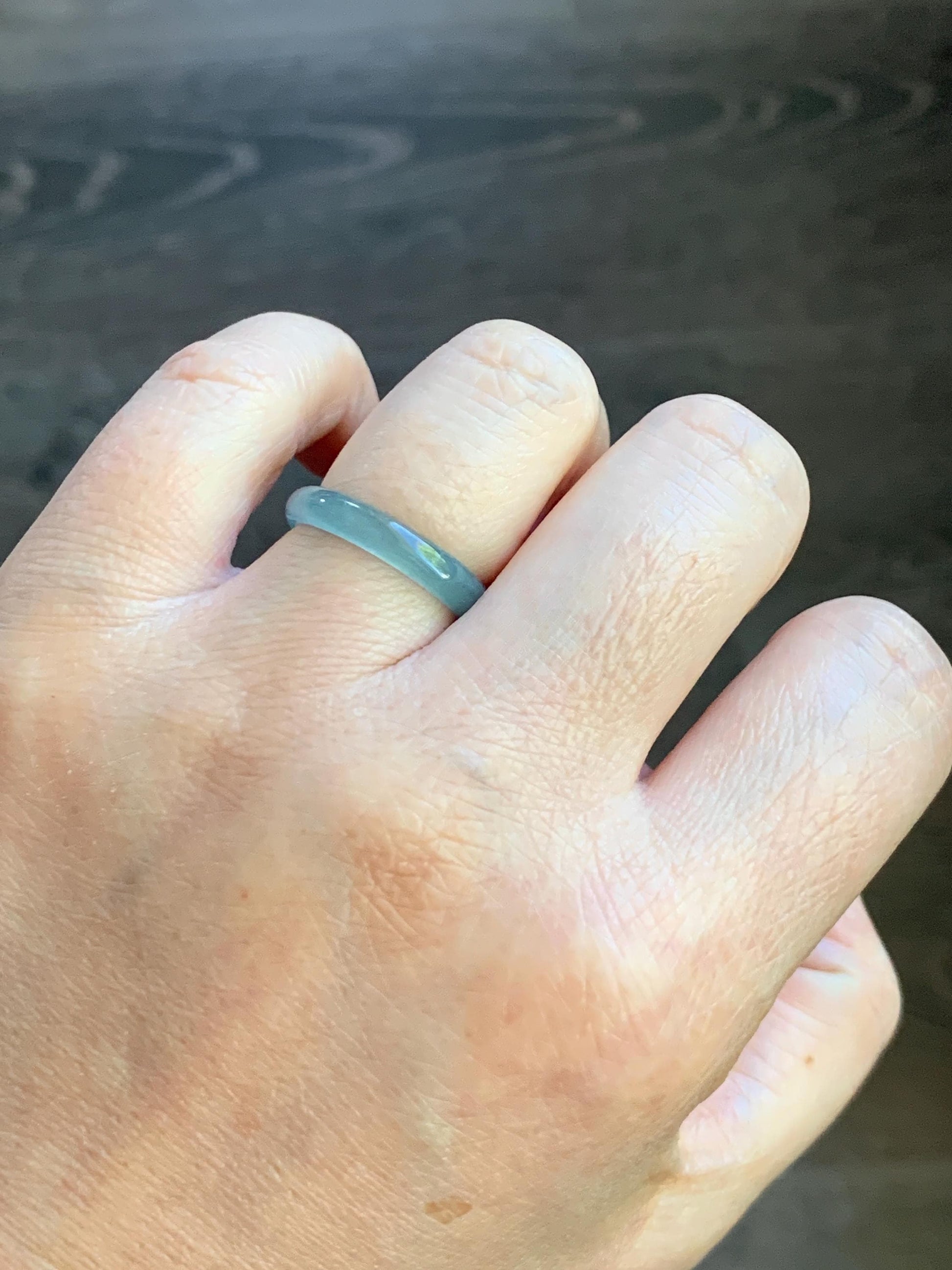 Natural Guatemalan Icy Highly Translucent Light Blue Jadeite Band Ring Size 6.5 天然冰危起冰起光浅蓝翡翠戒圈 XDL55C