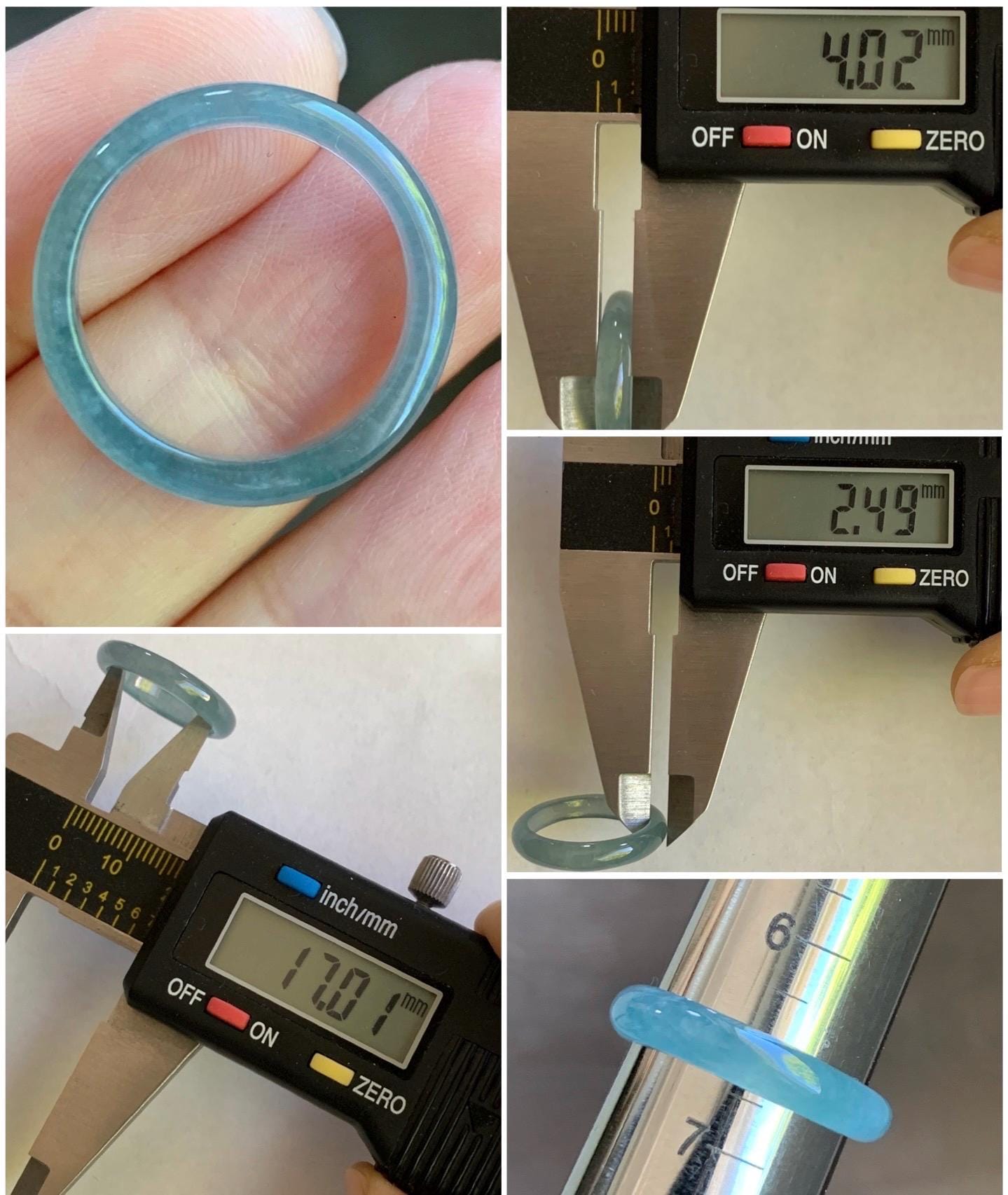 Natural Guatemalan Icy Highly Translucent Light Blue Jadeite Band Ring Size 6.5 天然冰危起冰起光浅蓝翡翠戒圈 XDL55B