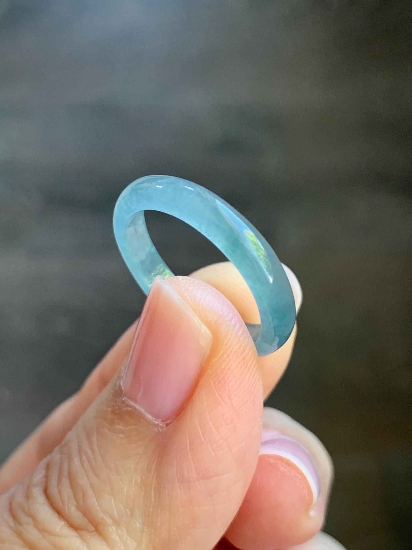 Natural Guatemalan Icy Highly Translucent Light Blue Jadeite Band Ring Size 6.5 天然冰危起冰起光浅蓝翡翠戒圈 XDL55B