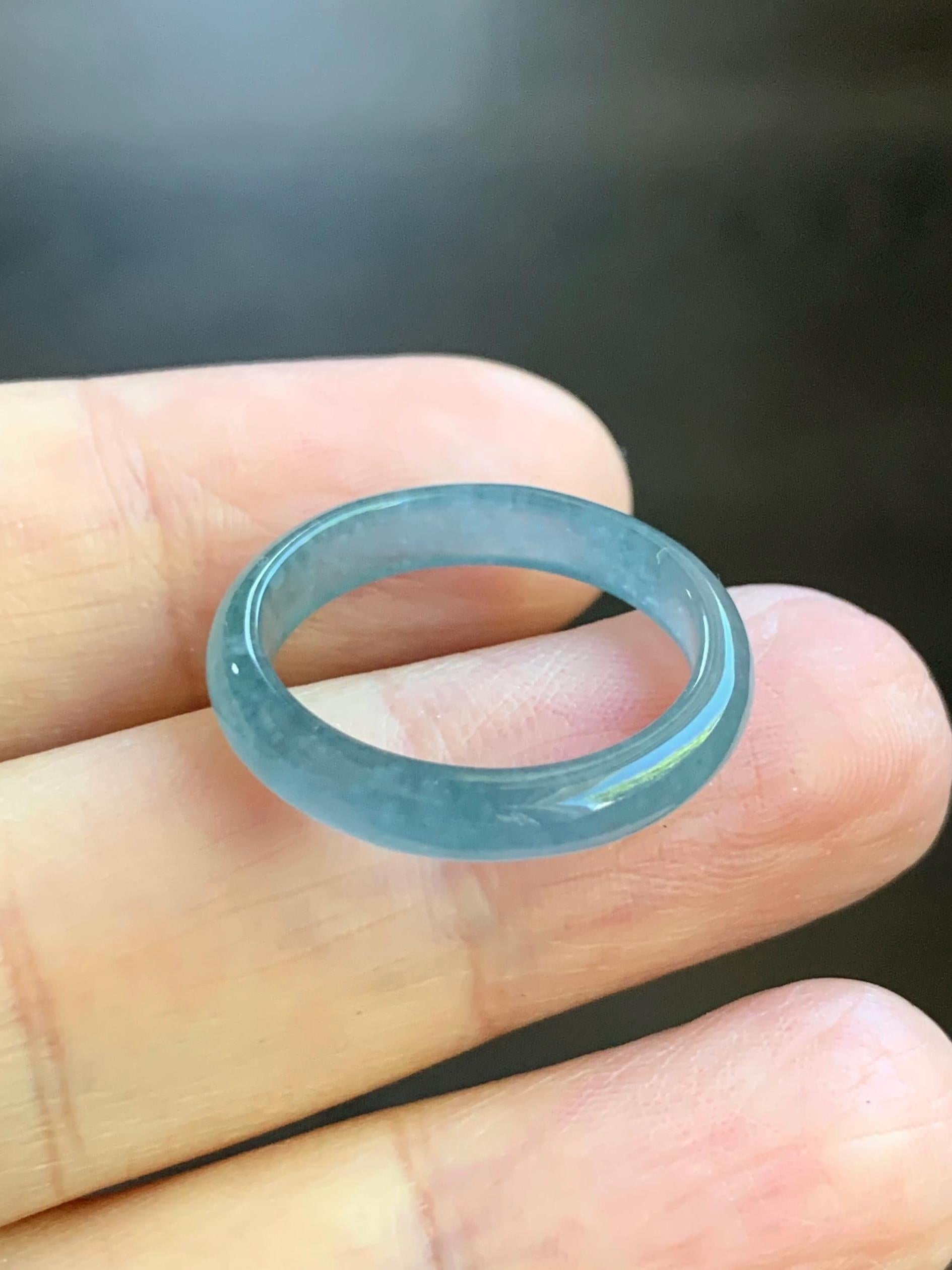Natural Guatemalan Icy Highly Translucent Light Blue Jadeite Band Ring Size 6.5 天然冰危起冰起光浅蓝翡翠戒圈 XDL55B