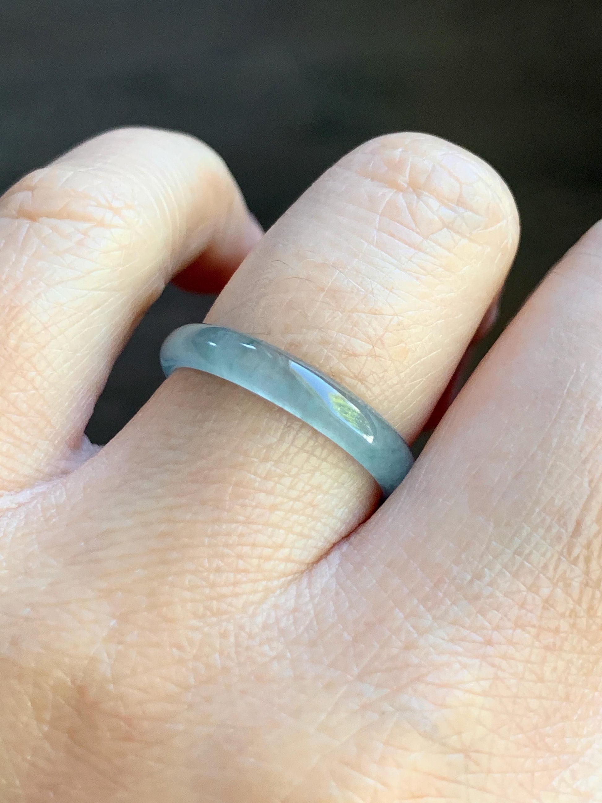 Natural Guatemalan Icy Highly Translucent Light Blue Jadeite Band Ring Size 8 天然冰危起冰起光浅蓝翡翠戒圈 XDL55A