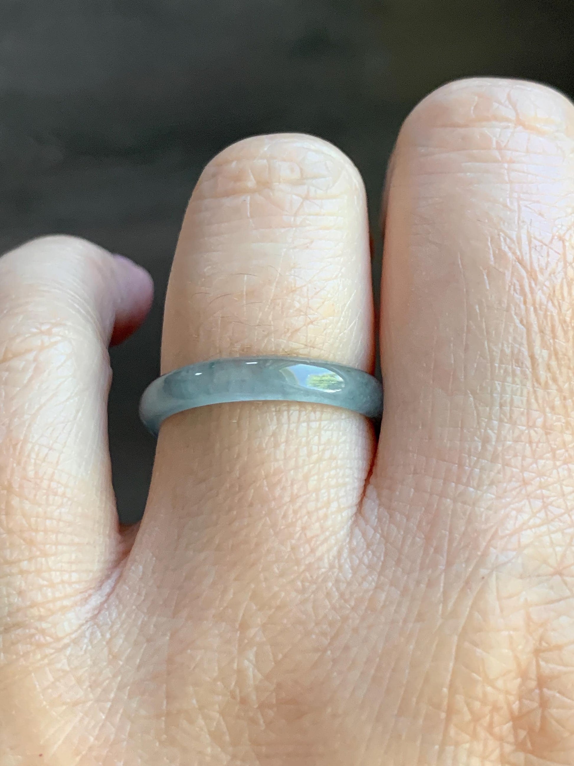 Natural Guatemalan Icy Highly Translucent Light Blue Jadeite Band Ring Size 8 天然冰危起冰起光浅蓝翡翠戒圈 XDL55A