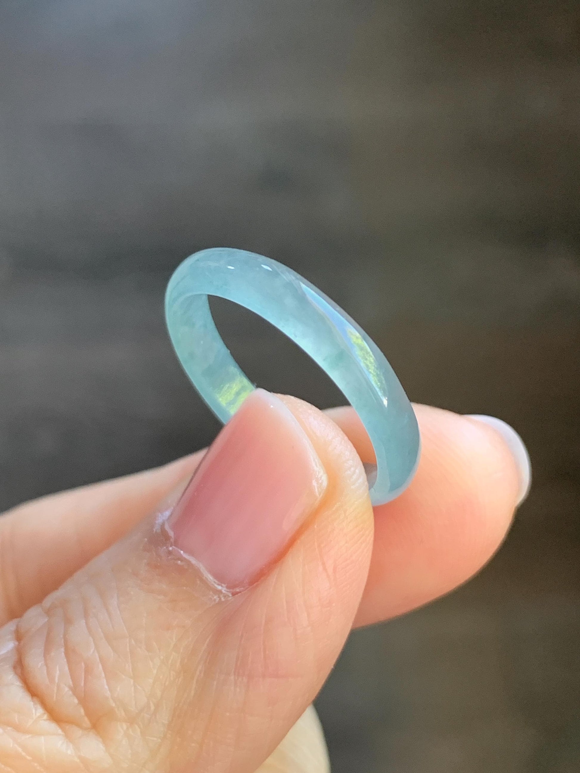 Natural Guatemalan Icy Highly Translucent Light Blue Jadeite Band Ring Size 8 天然冰危起冰起光浅蓝翡翠戒圈 XDL55A