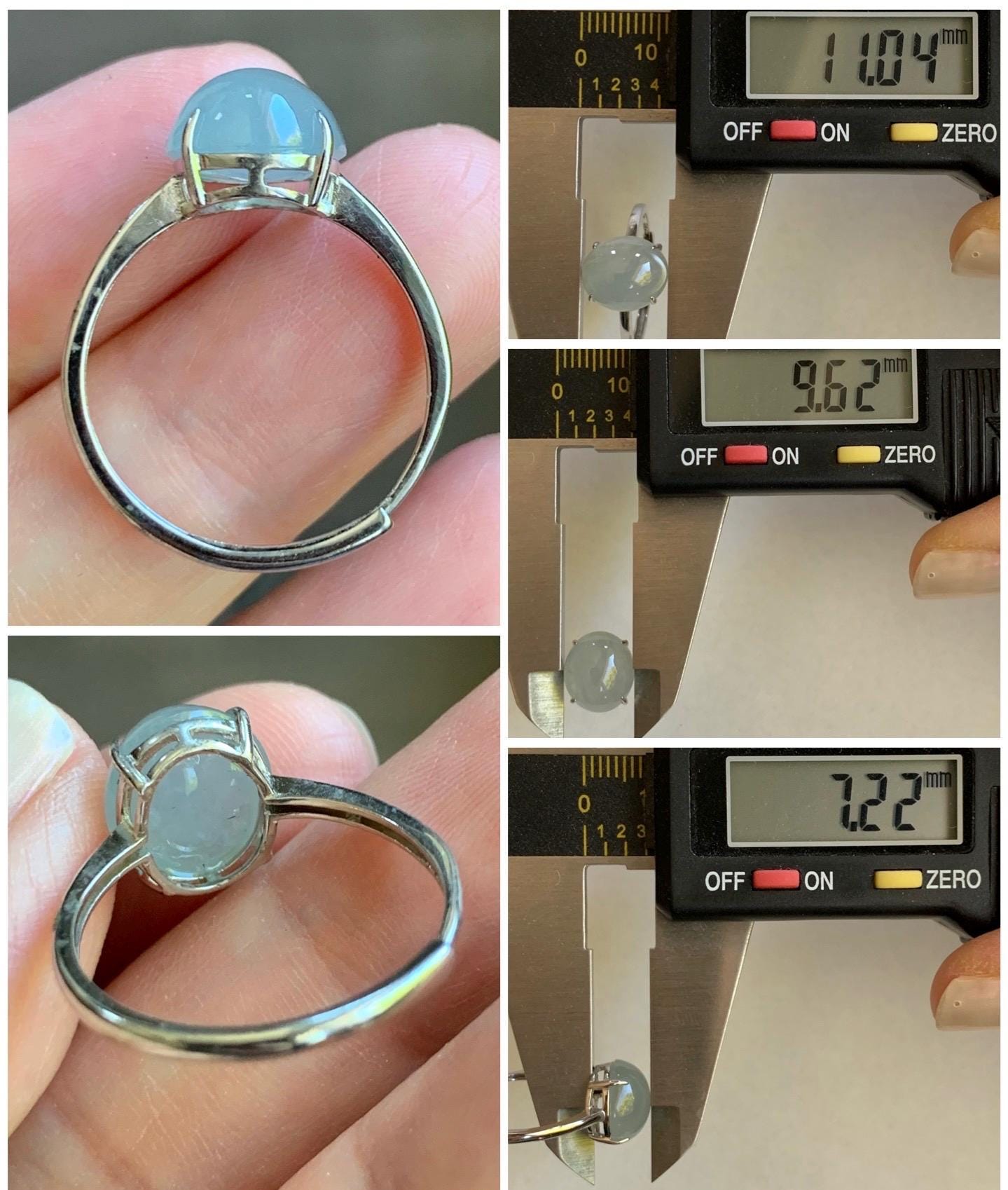 Natural Burmese Icy Translucent Gelatinous Large Light Blue Jadeite Oval Solitaire Ring Sterling Silver Adjustable 天然缅甸冰胶淡蓝翡翠蛋面银镶戒指 MDJ70A