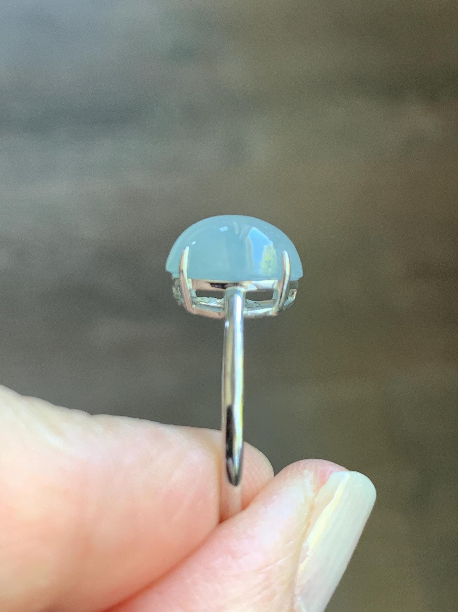 Natural Burmese Icy Translucent Gelatinous Large Light Blue Jadeite Oval Solitaire Ring Sterling Silver Adjustable 天然缅甸冰胶淡蓝翡翠蛋面银镶戒指 MDJ70A