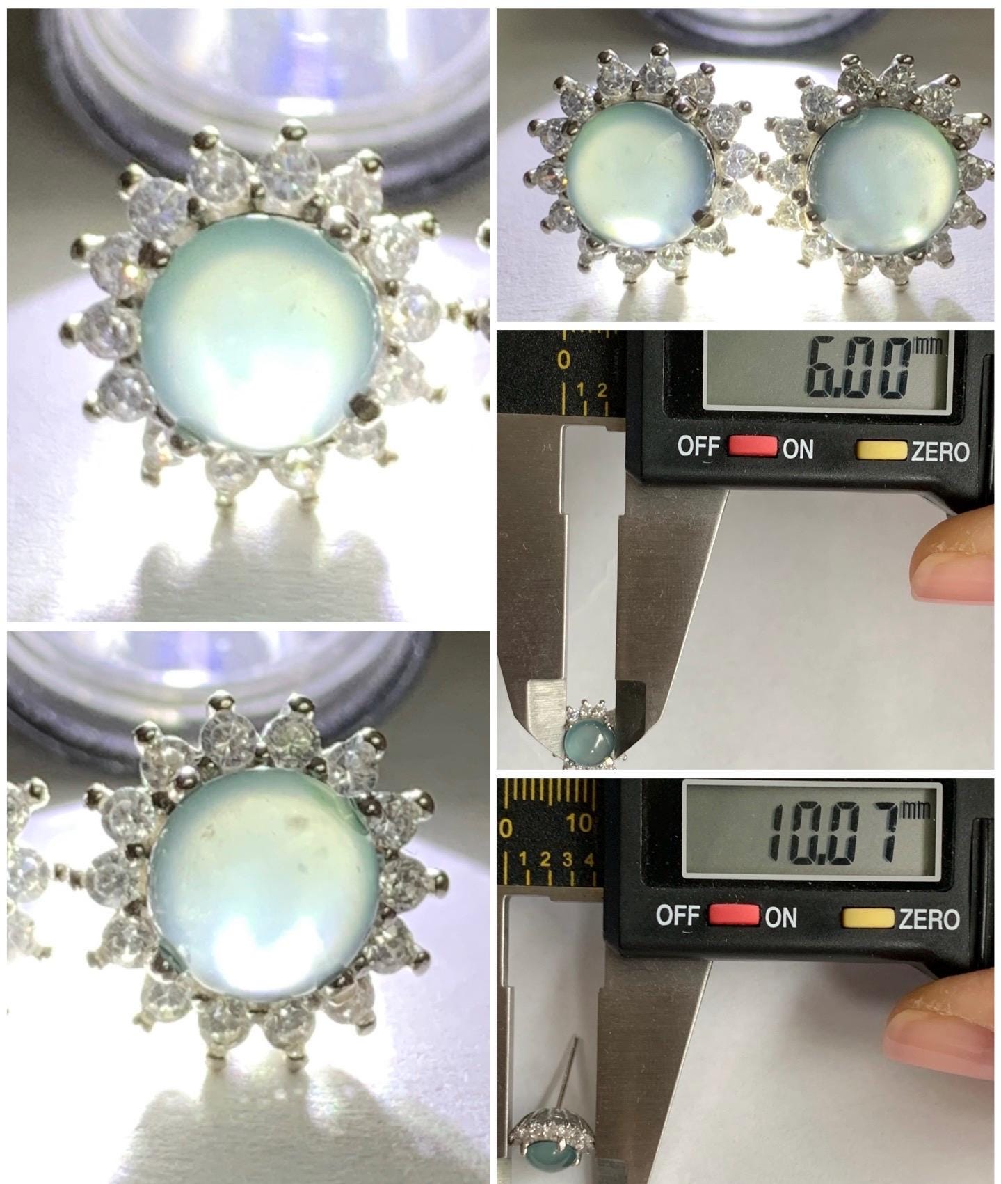 Natural Guatemalan Icy Translucent Teal Blue Jadeite Halo Style Stud Earrings S925 Sterling Silver 天然冰危湖水蓝翡翠银镶耳钉 DHA70
