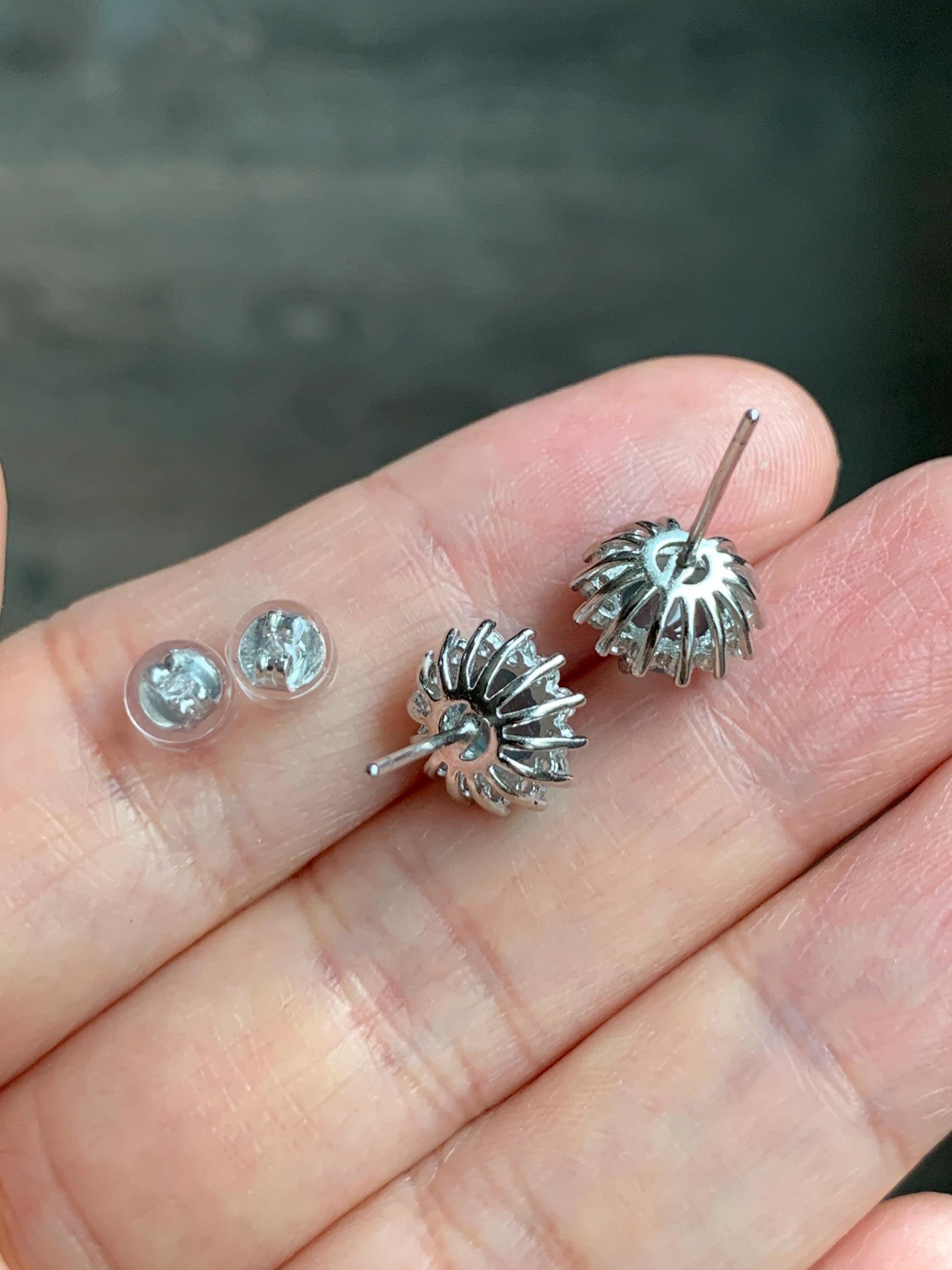 Natural Guatemalan Icy Translucent Teal Blue Jadeite Halo Style Stud Earrings S925 Sterling Silver 天然冰危湖水蓝翡翠银镶耳钉 DHA70