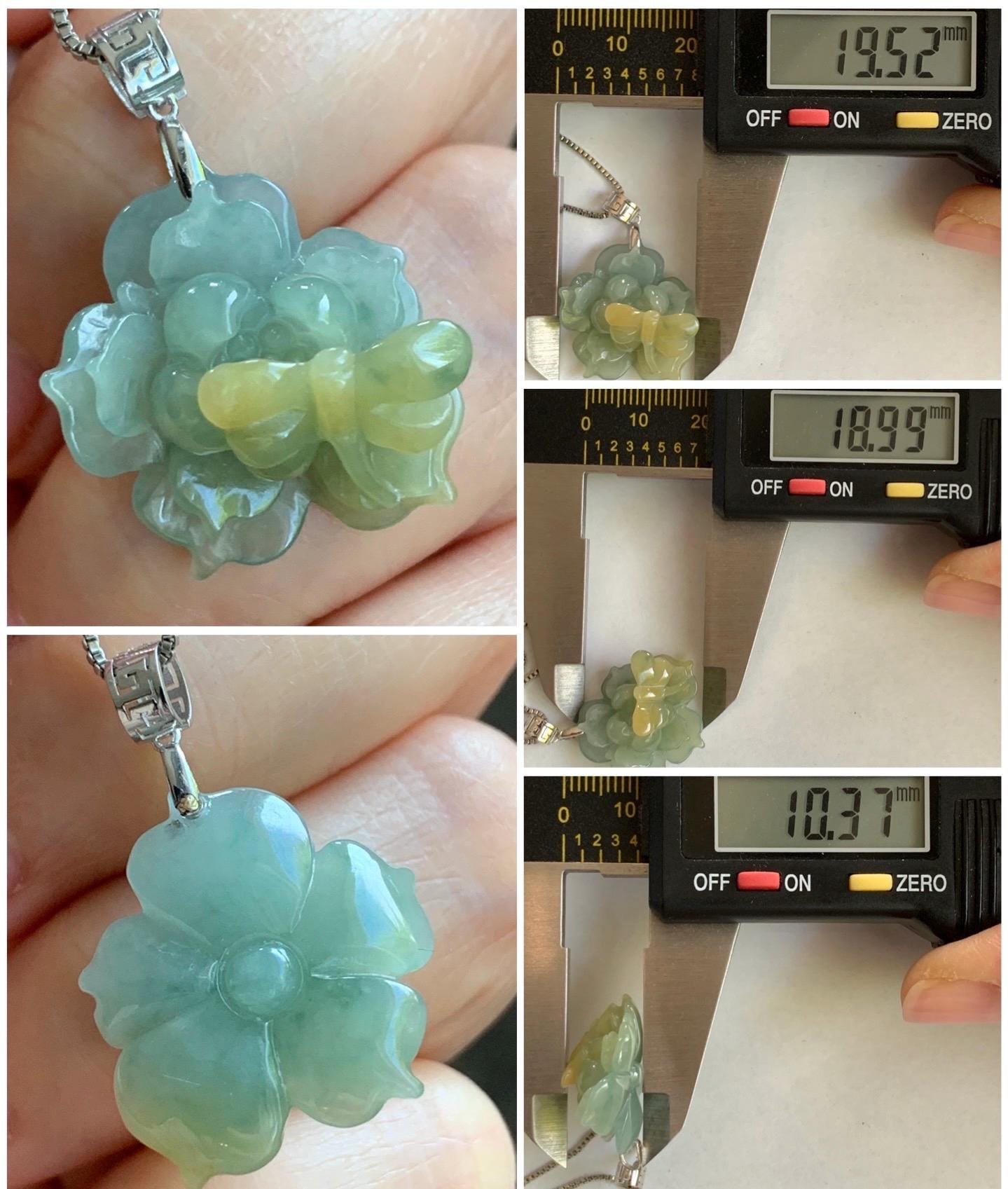 Natural Guatemalan Icy Translucent Light Blue Yellow Marbled Jadeite Lotus Flower Dragonfly Pendant 18K White Gold 天然冰危淡蓝加黄翡翠莲花镶嵌吊坠 TTH726Q