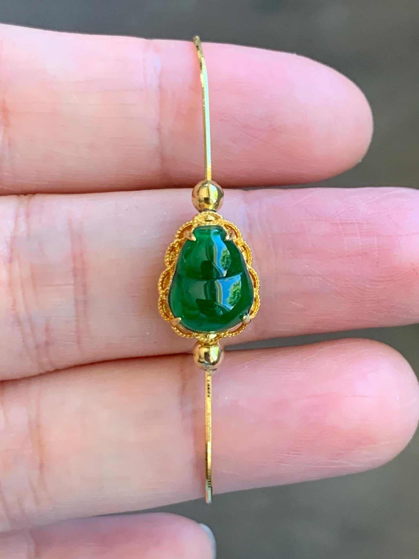 Natural Guatemalan Icy Highly Translucent Vibrant Green Gourd Hulu Jadeite Charm Chain Bracelet Sterling Silver YG Finish 7" 天然冰危绿翡翠葫芦潘多拉银手链