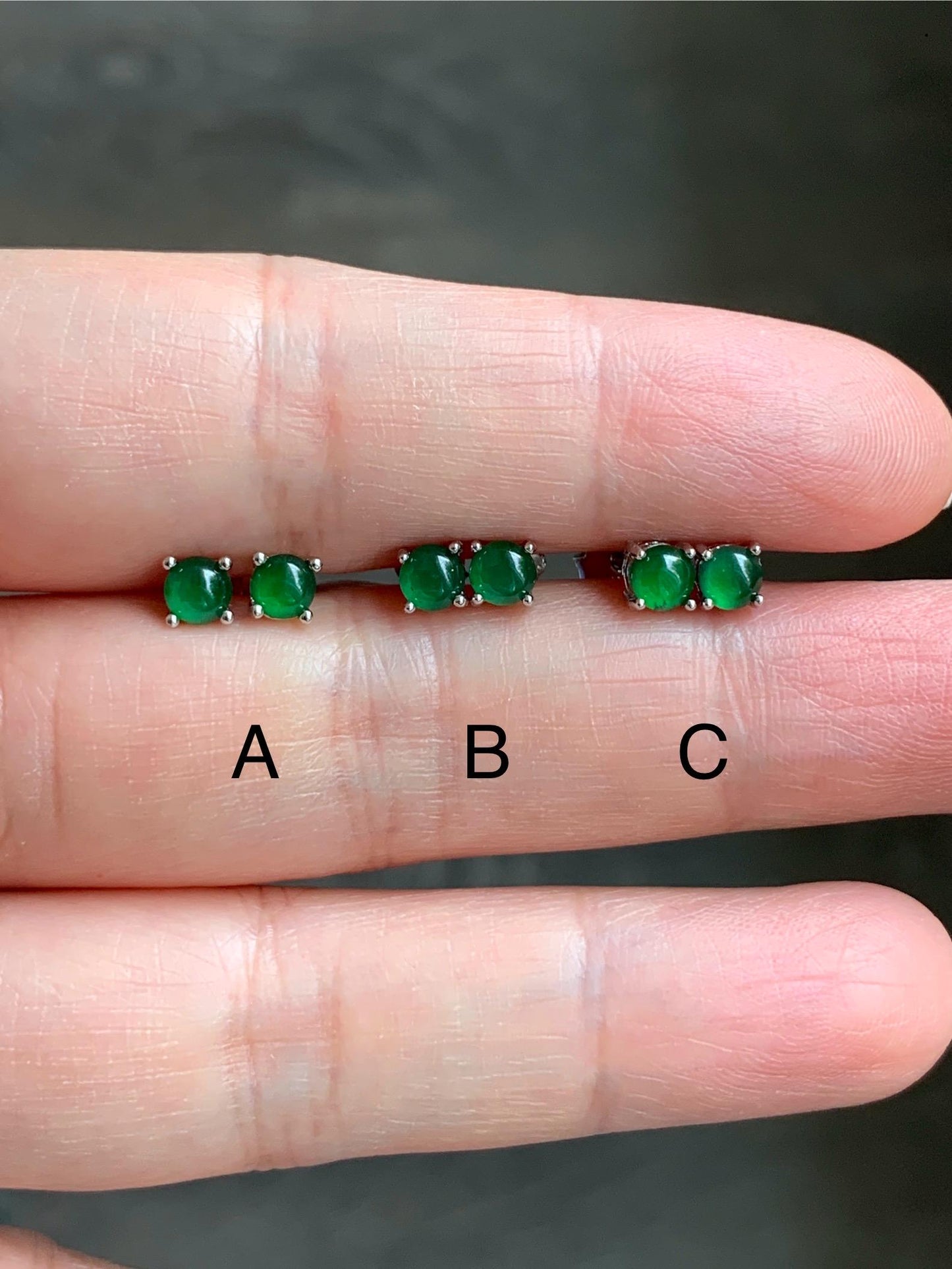 Petite Natural Guatemalan Icy Translucent Vibrant Green Jadeite Cabochon Classic Studs Earrings S925 Sterling Silver 4mm 天然冰危绿翡翠银镶耳钉